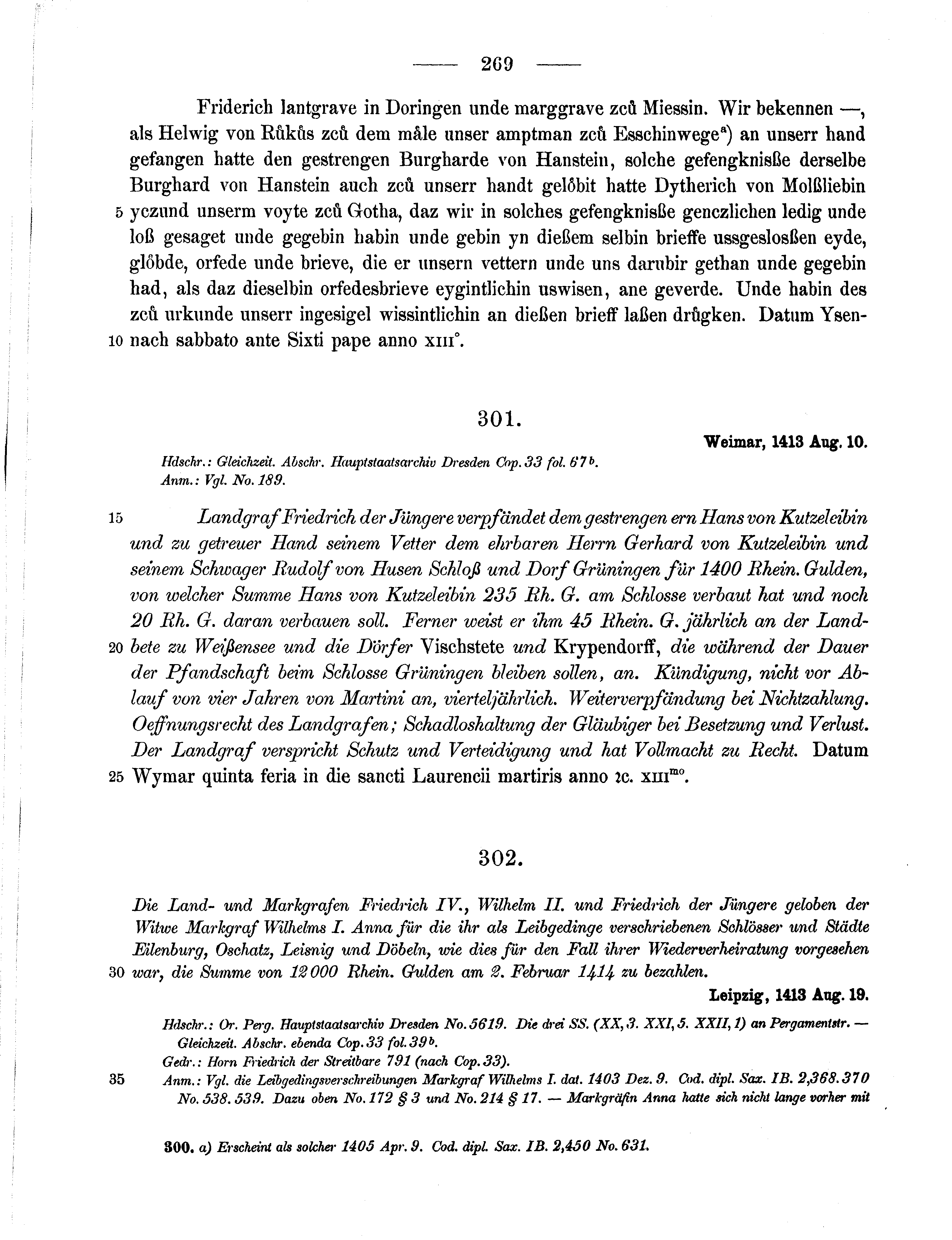Historische Urkunde Seite 269 aus Band cds1b3
