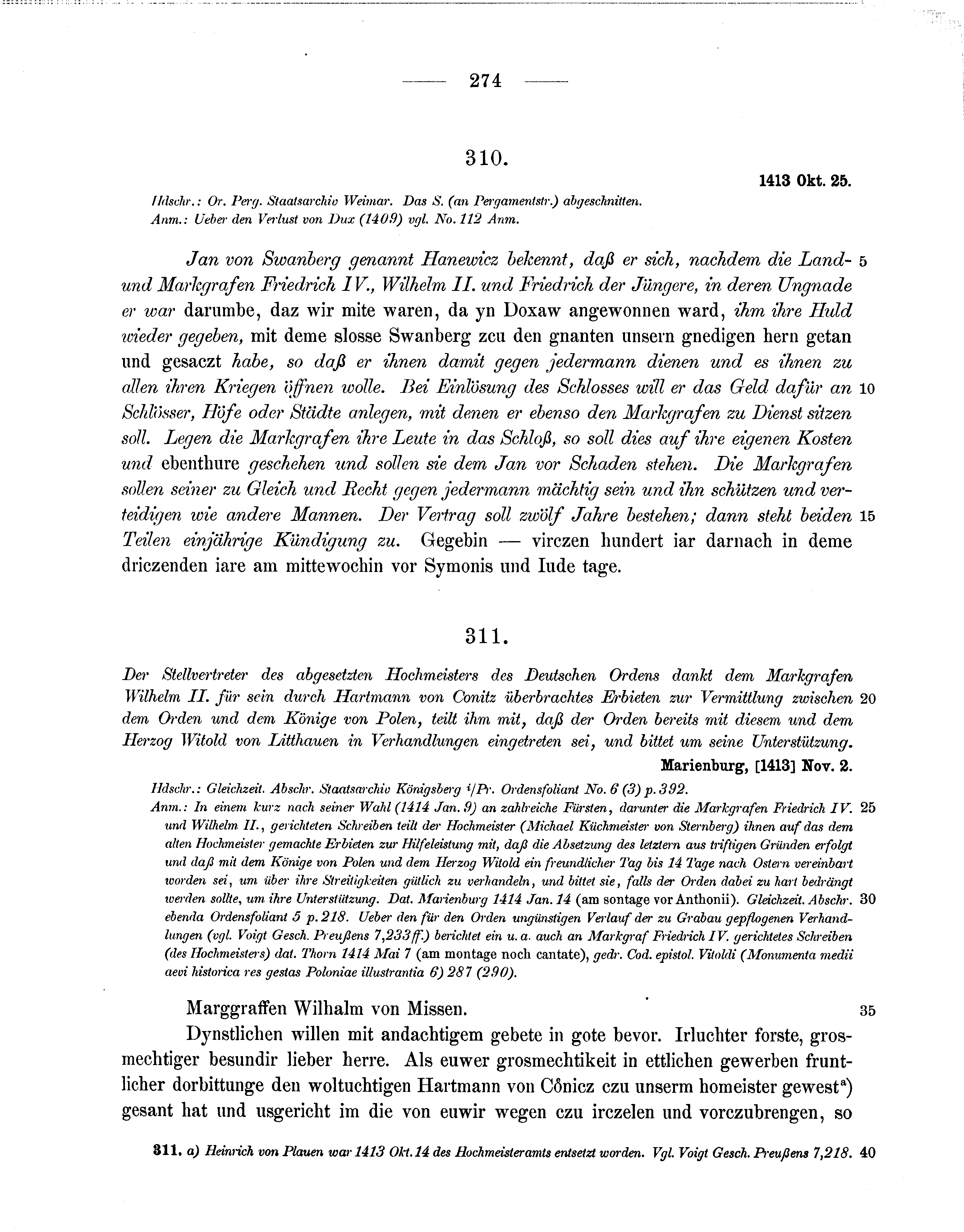 Historische Urkunde Seite 274 aus Band cds1b3