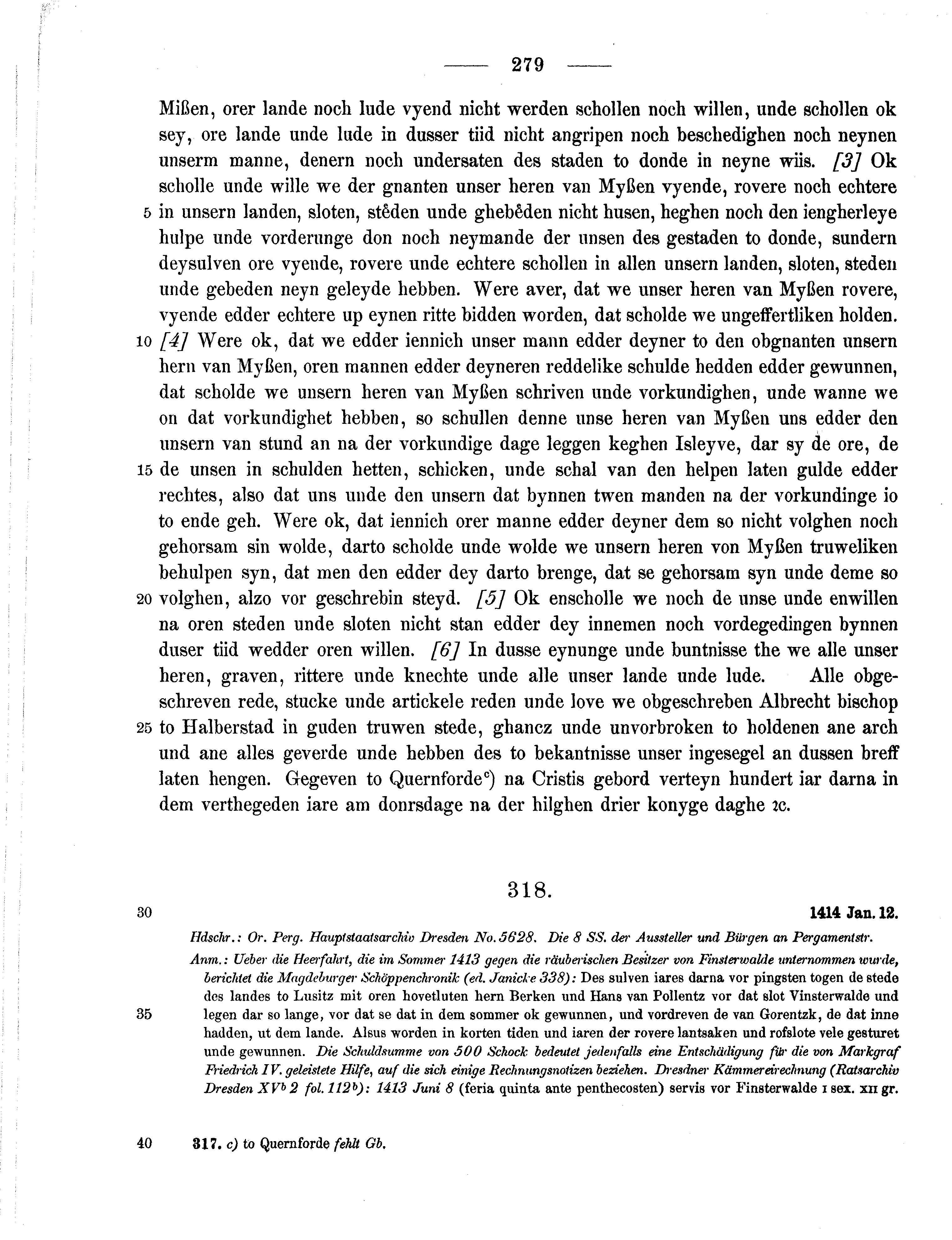 Historische Urkunde Seite 279 aus Band cds1b3