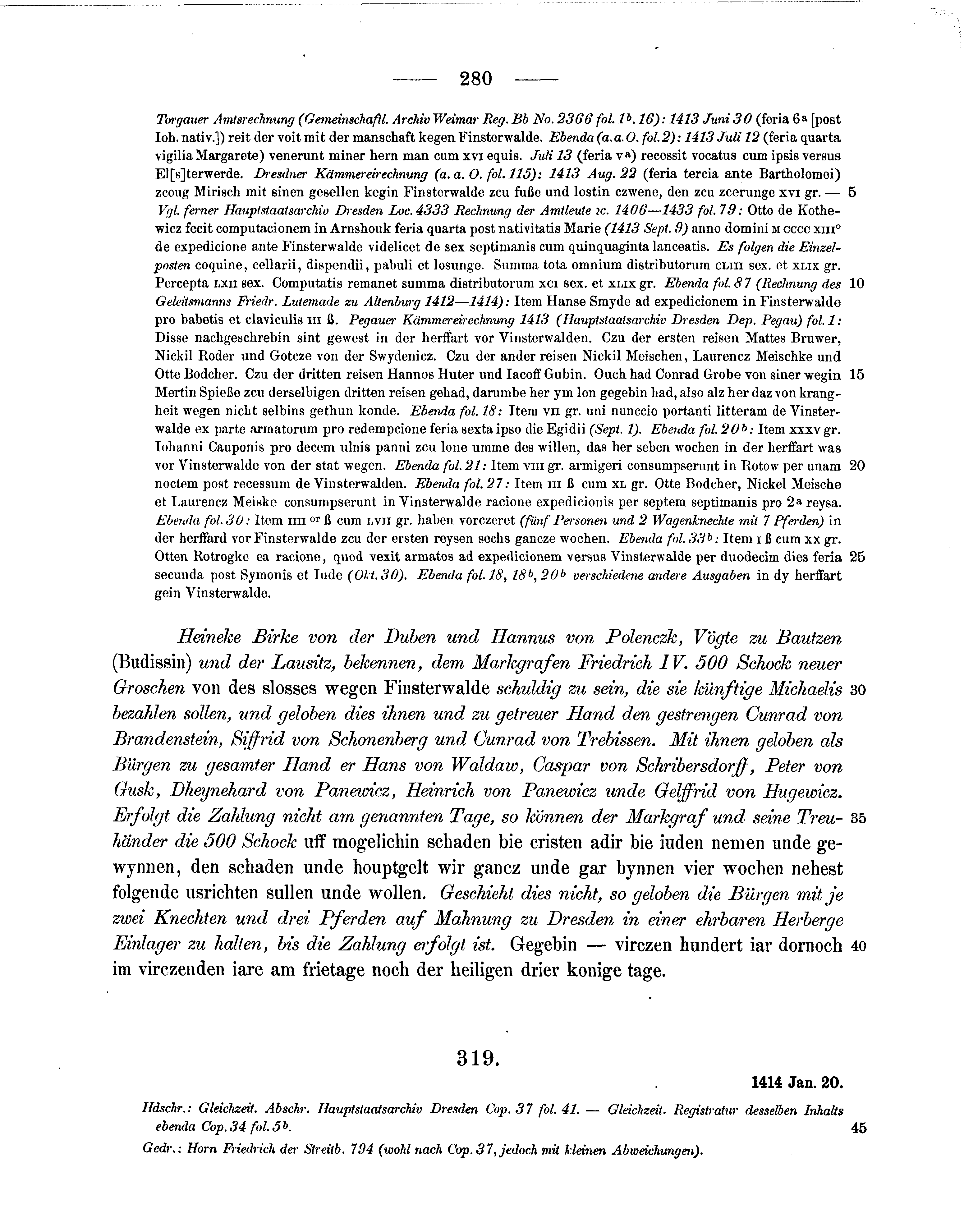 Historische Urkunde Seite 280 aus Band cds1b3