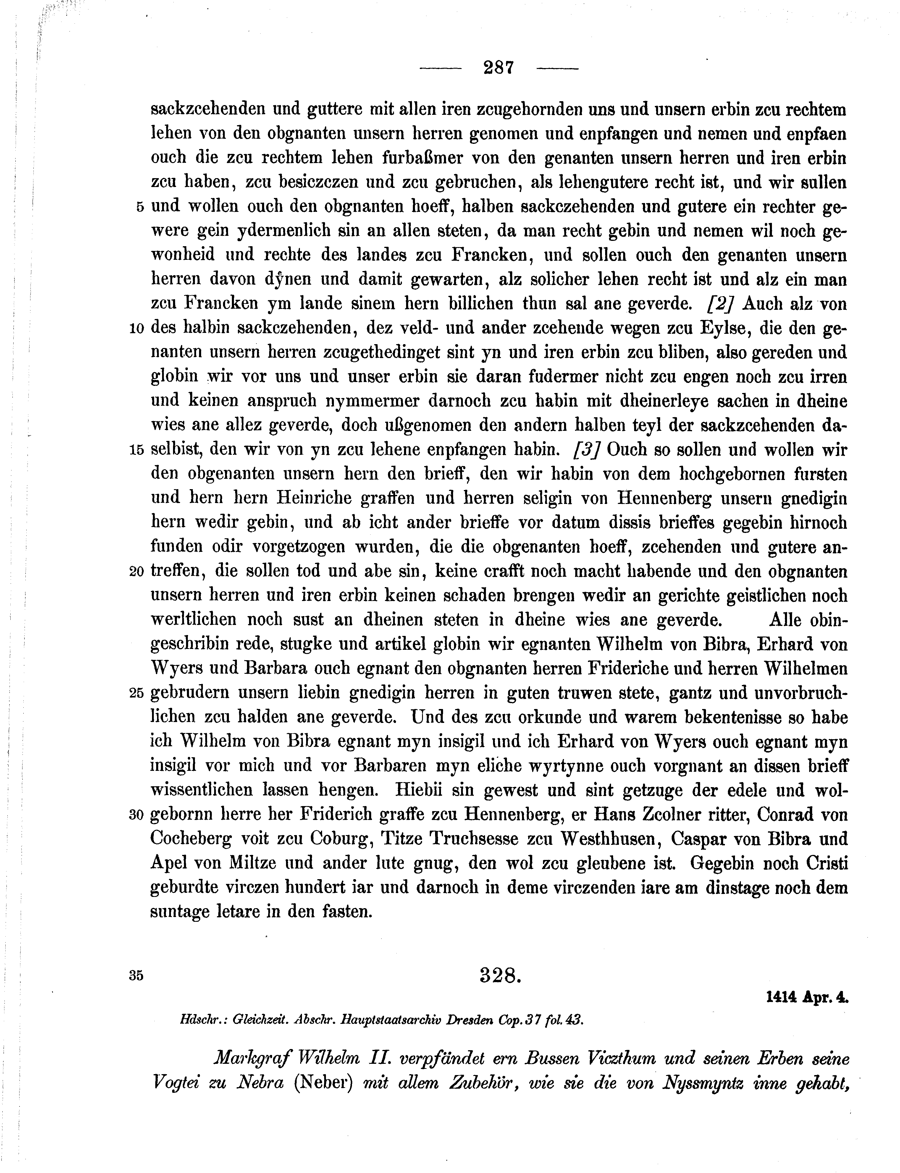 Historische Urkunde Seite 287 aus Band cds1b3