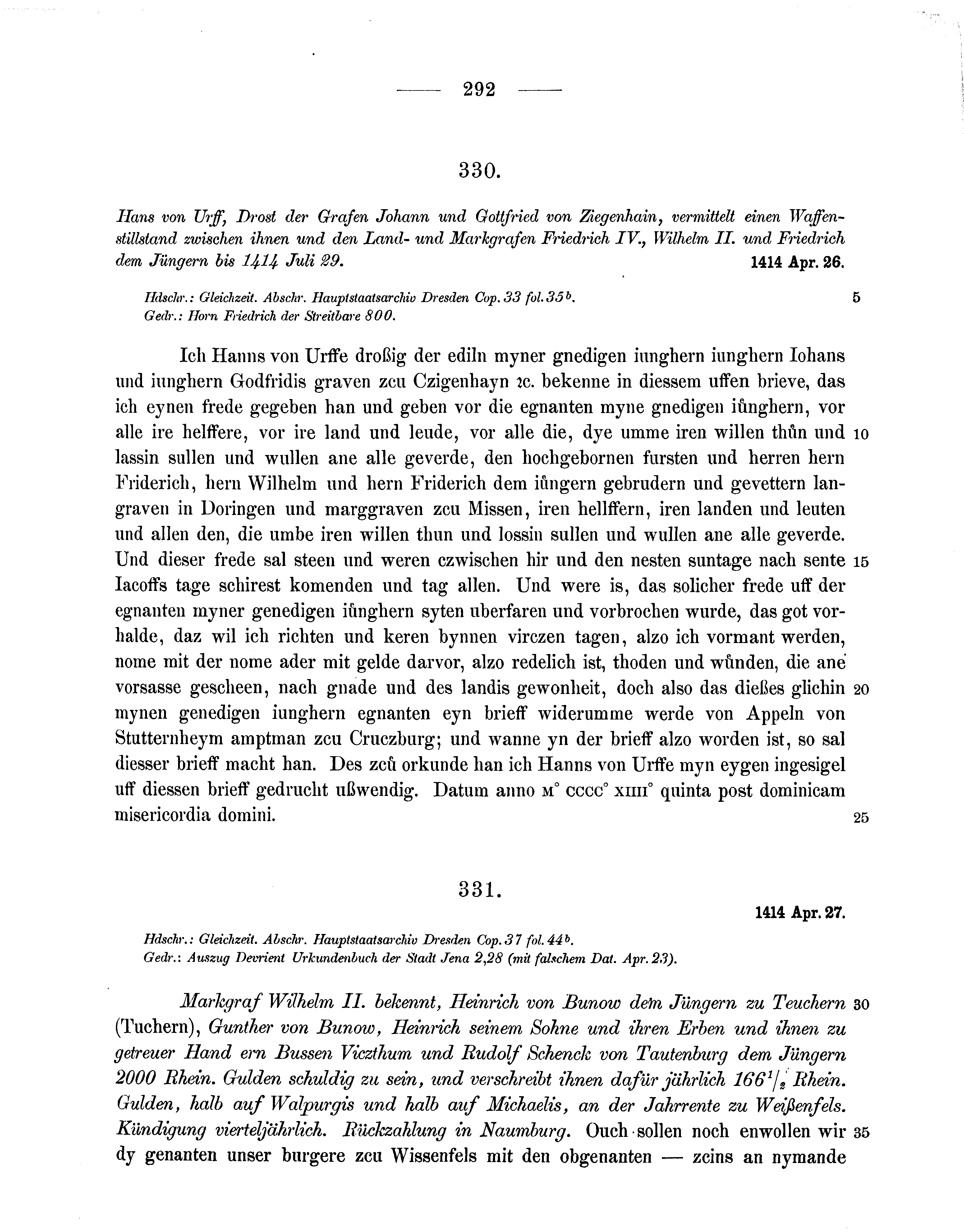 Historische Urkunde Seite 292 aus Band cds1b3