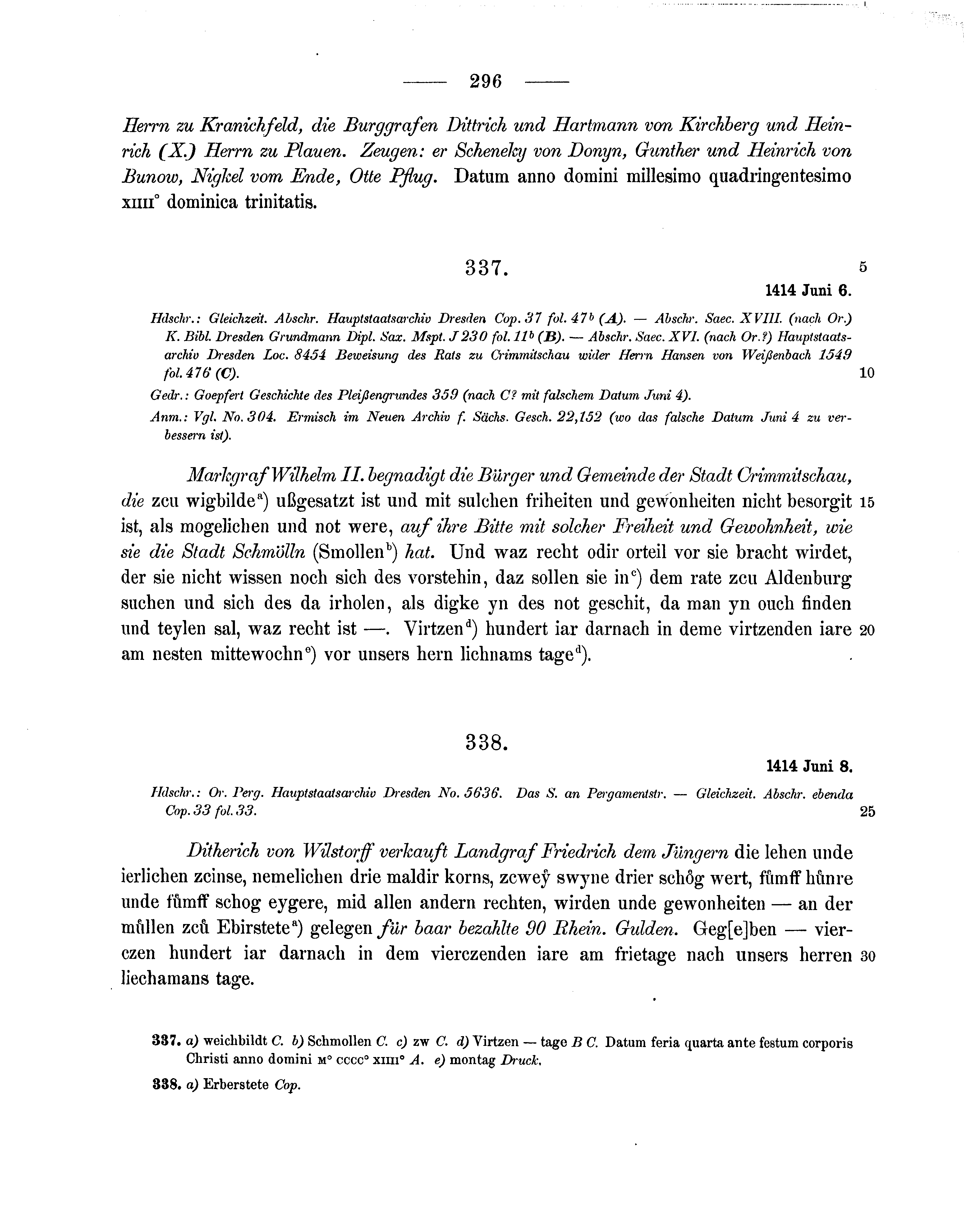 Historische Urkunde Seite 296 aus Band cds1b3