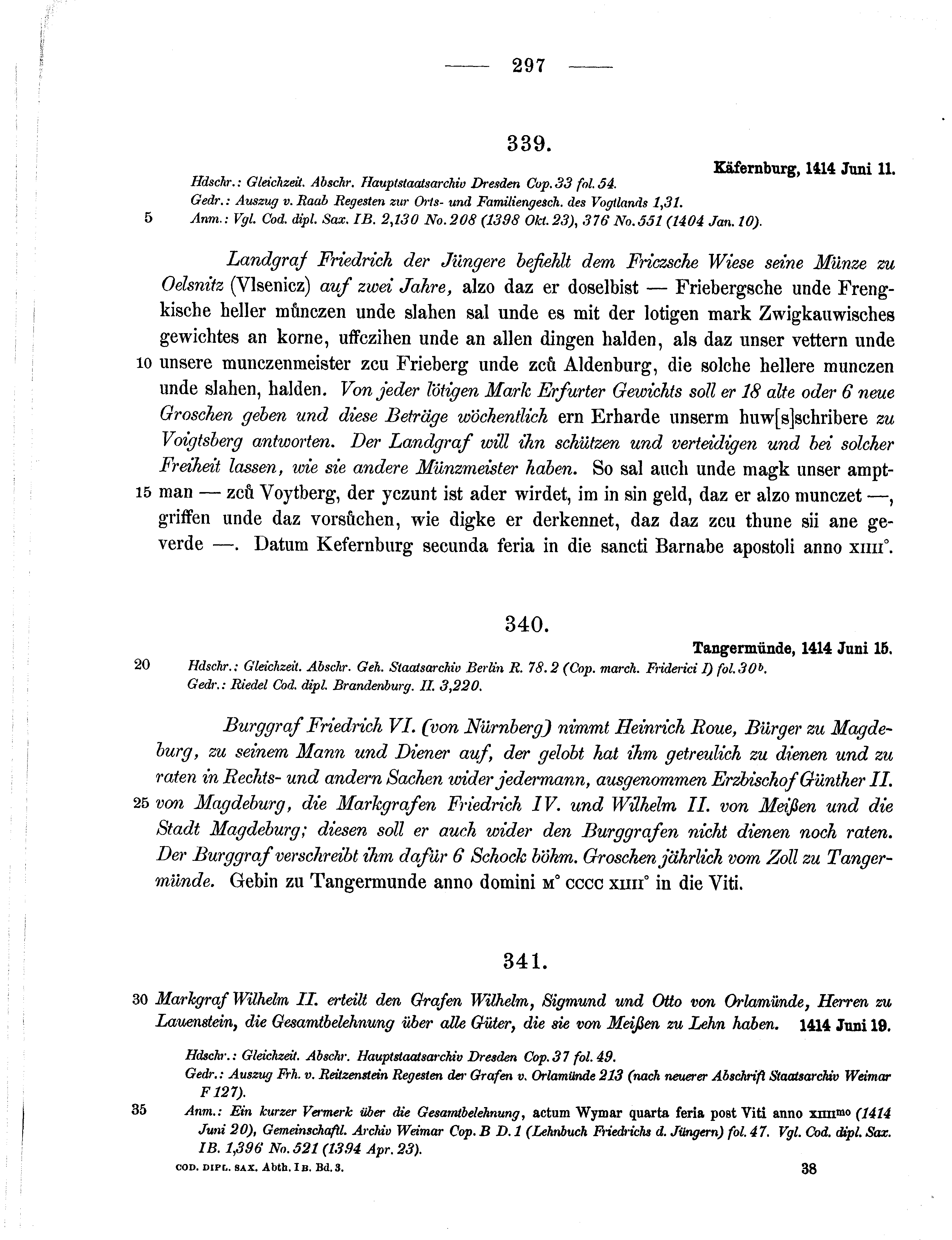 Historische Urkunde Seite 297 aus Band cds1b3