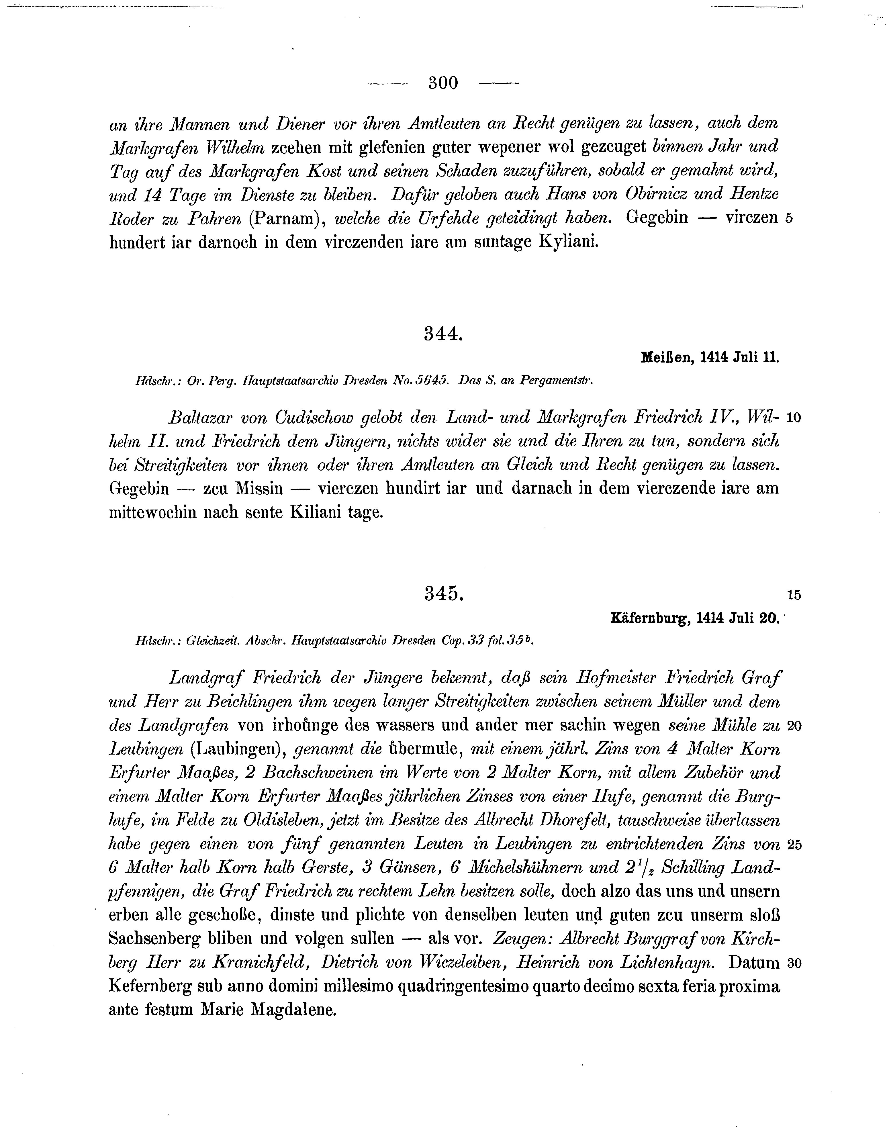 Historische Urkunde Seite 300 aus Band cds1b3
