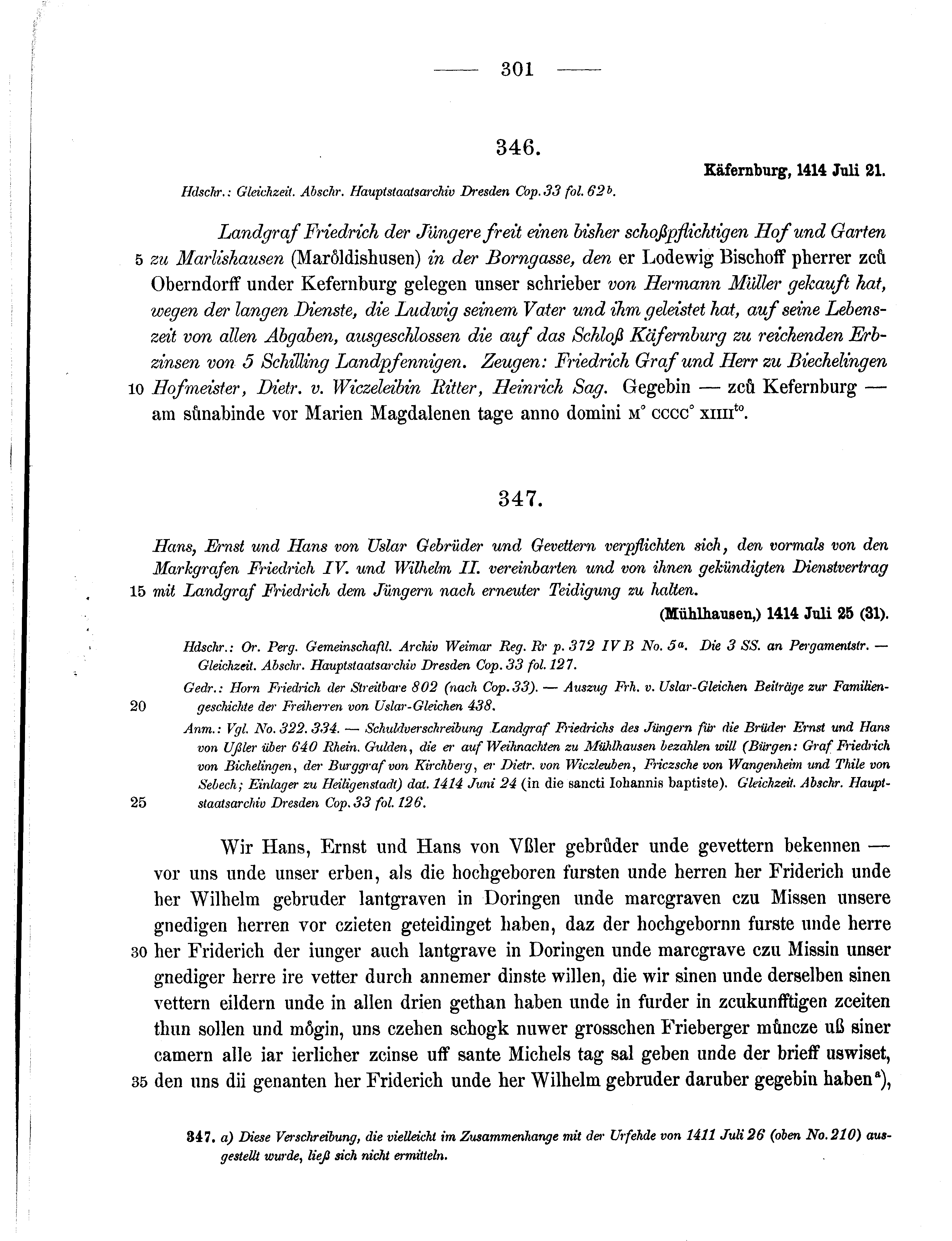 Historische Urkunde Seite 301 aus Band cds1b3