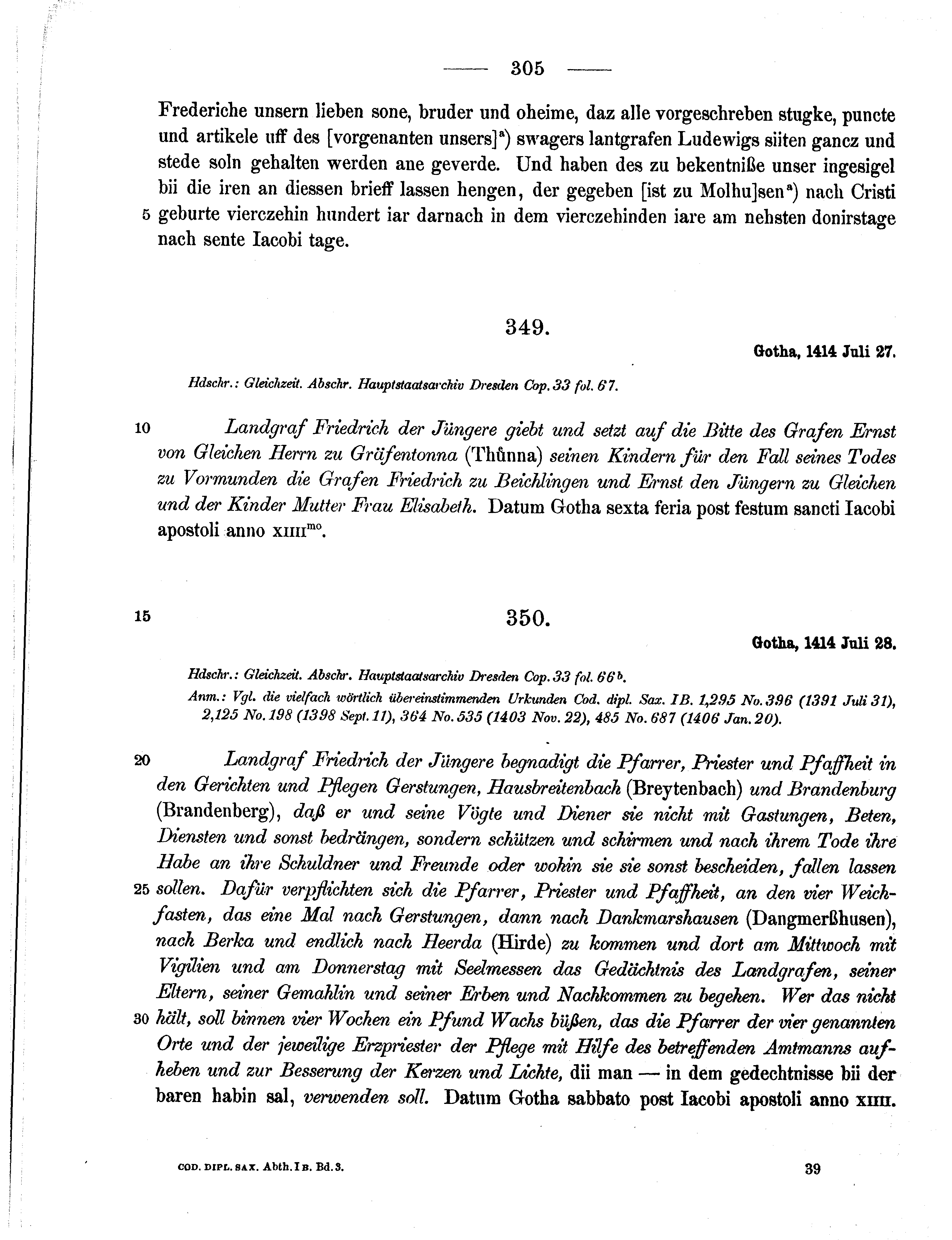 Historische Urkunde Seite 305 aus Band cds1b3