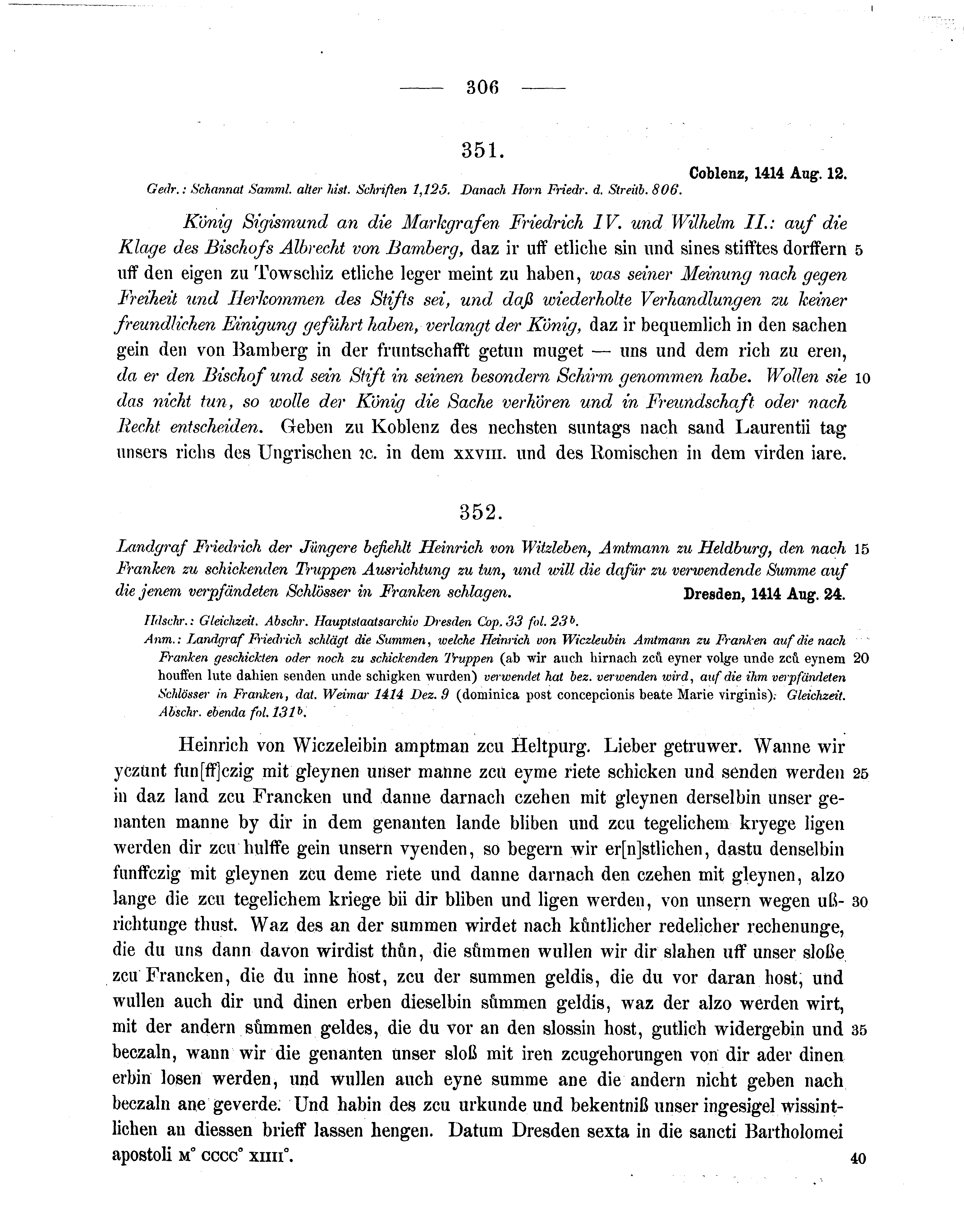 Historische Urkunde Seite 306 aus Band cds1b3