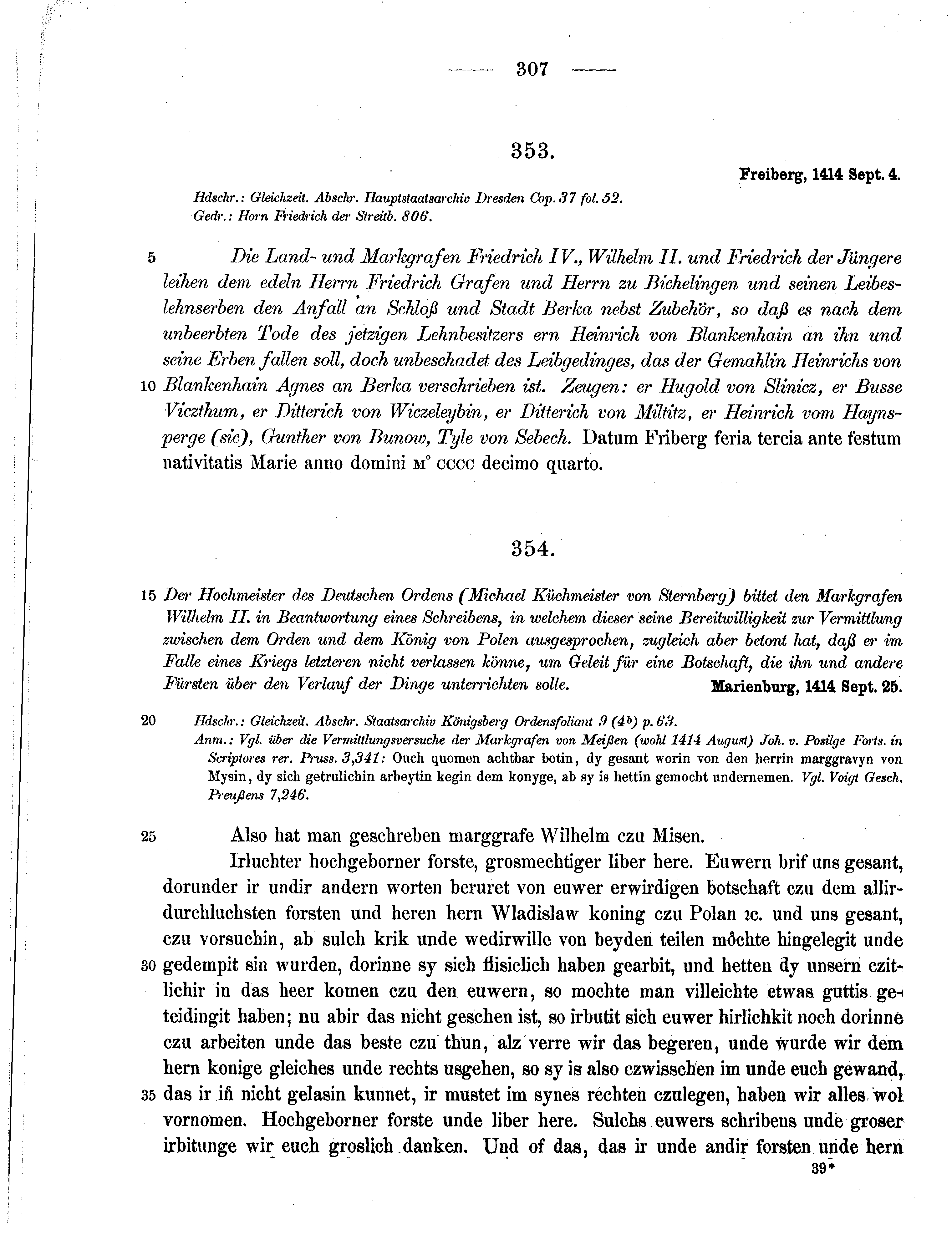 Historische Urkunde Seite 307 aus Band cds1b3