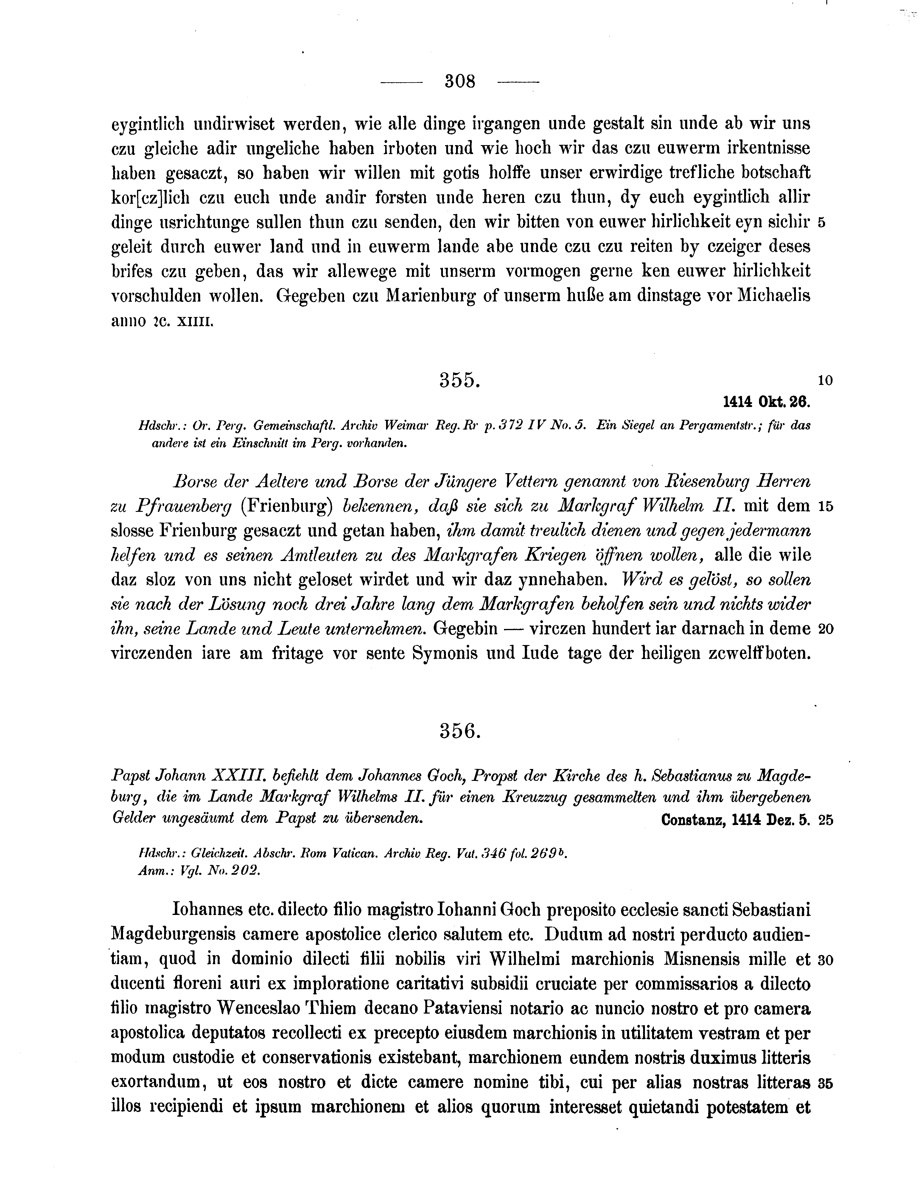 Historische Urkunde Seite 308 aus Band cds1b3