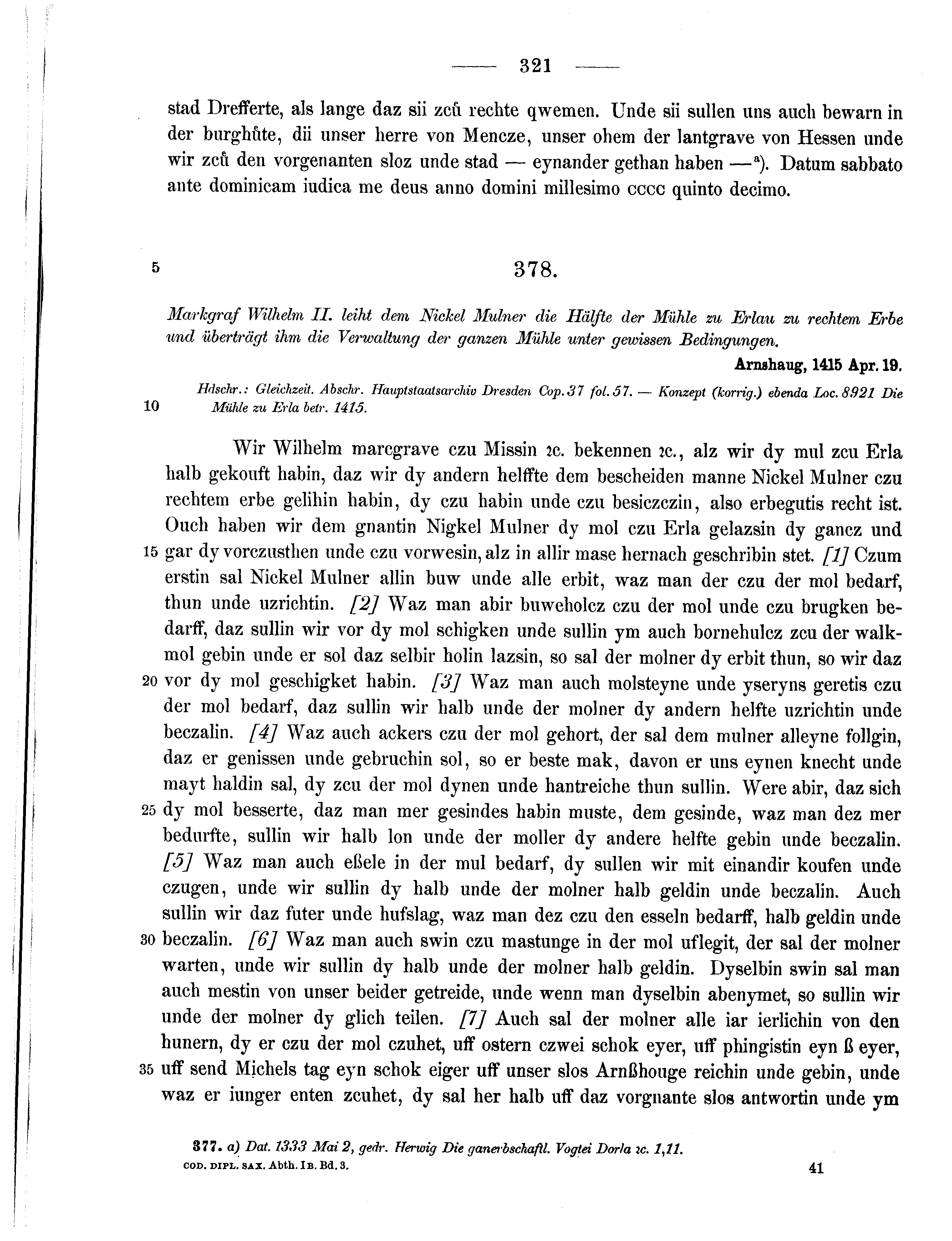 Historische Urkunde Seite 321 aus Band cds1b3