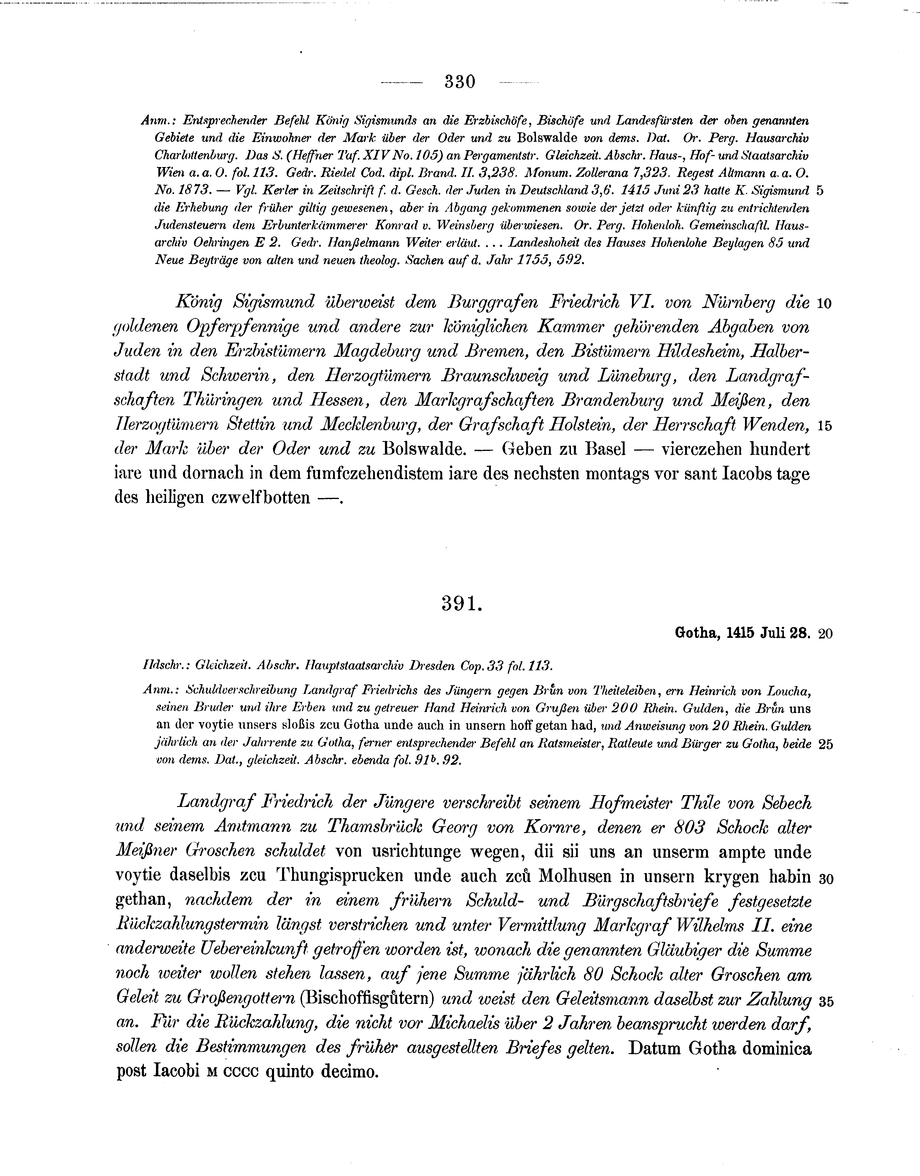 Historische Urkunde Seite 330 aus Band cds1b3