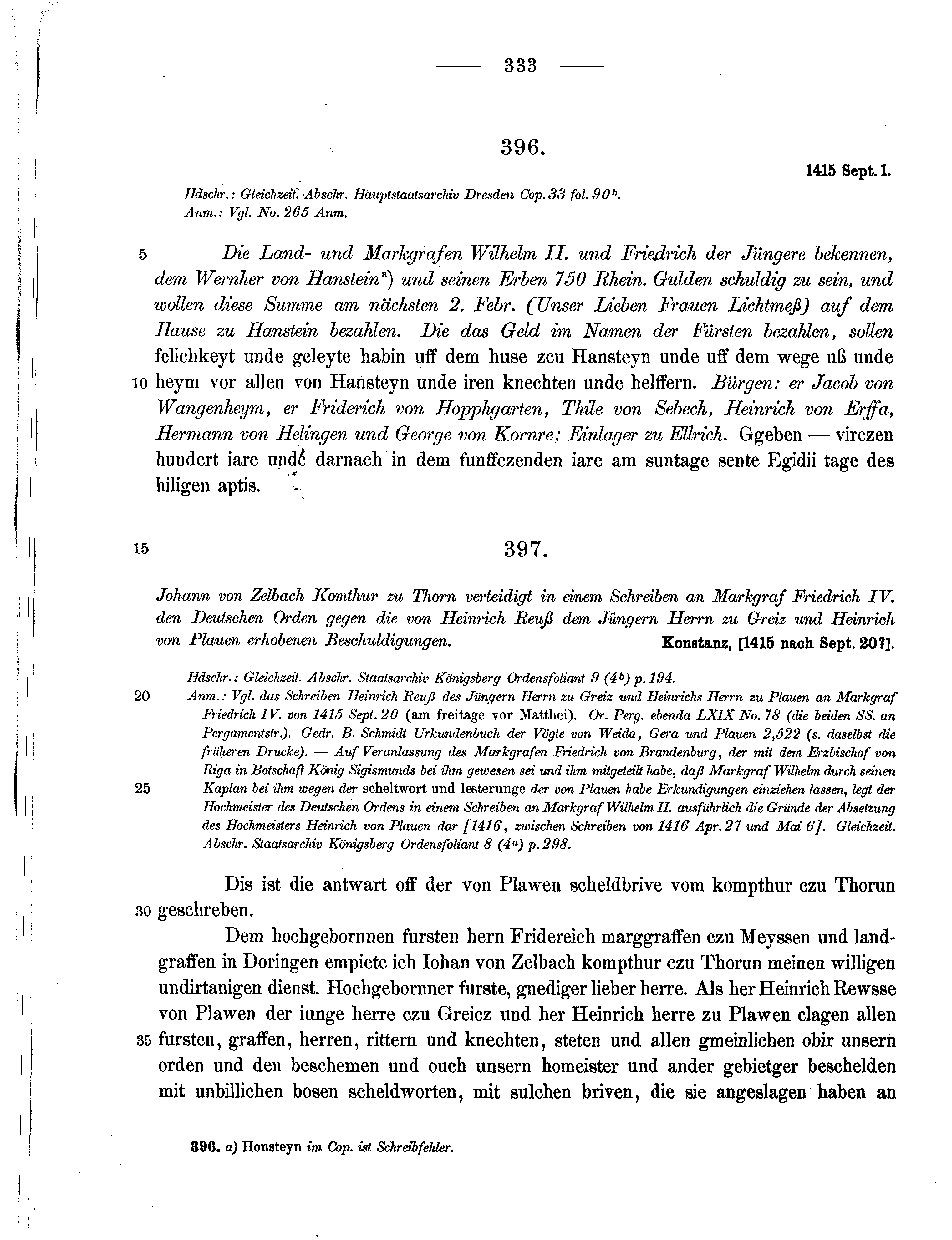 Historische Urkunde Seite 333 aus Band cds1b3