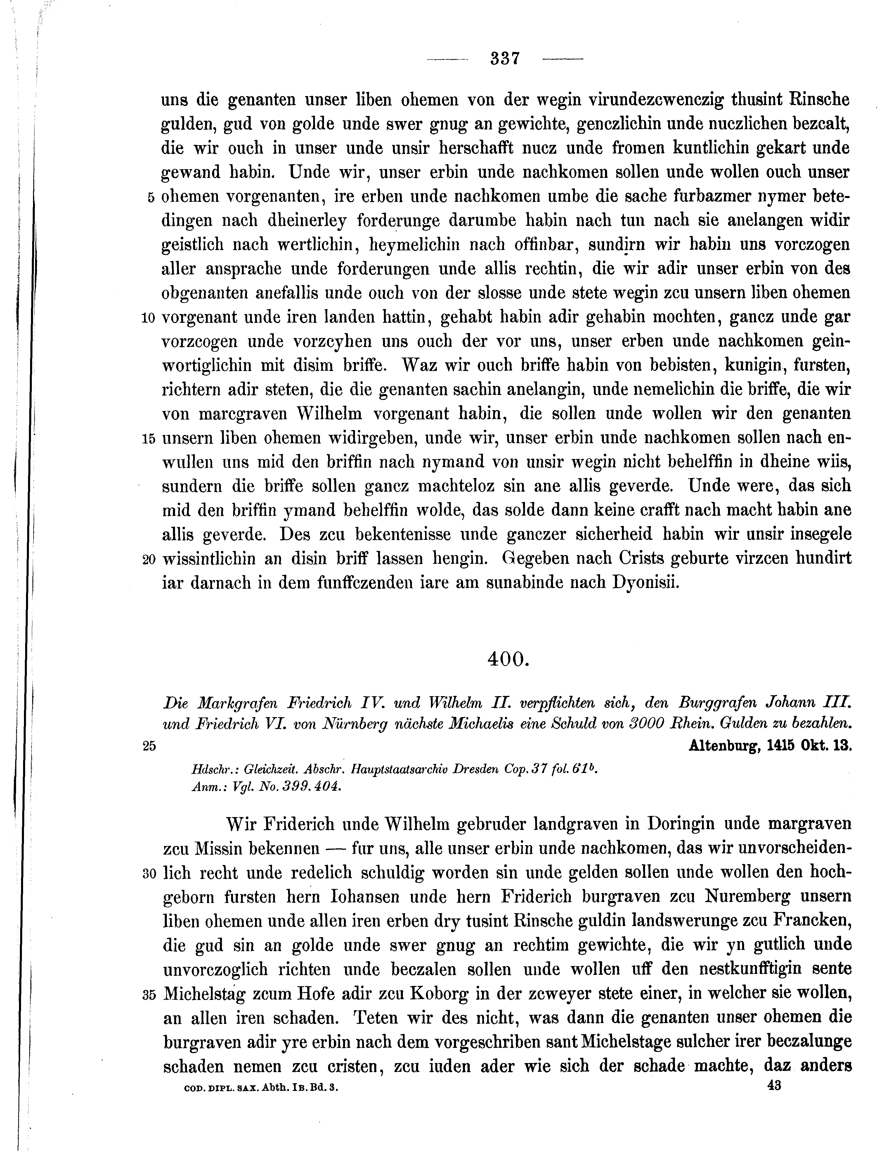 Historische Urkunde Seite 337 aus Band cds1b3