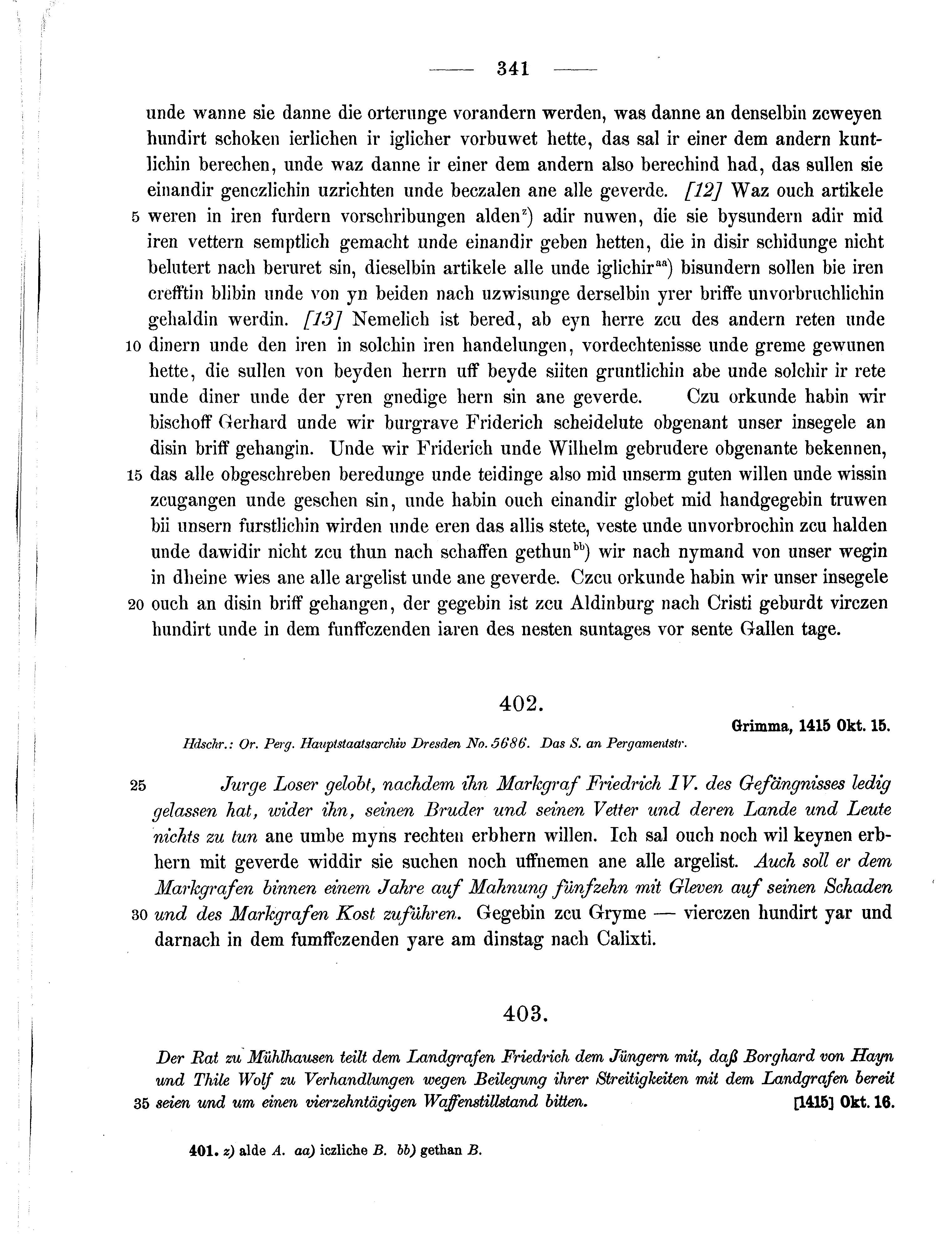 Historische Urkunde Seite 341 aus Band cds1b3