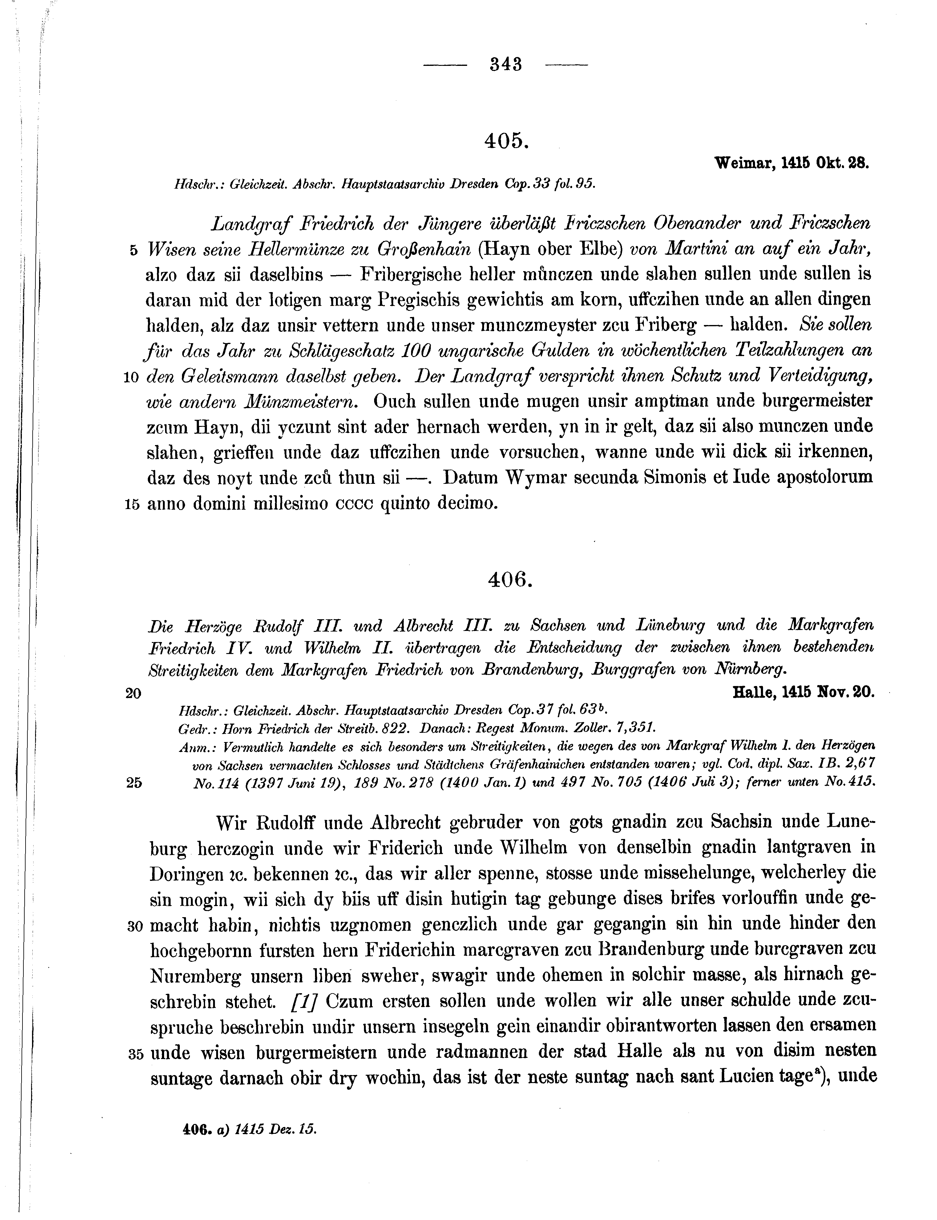 Historische Urkunde Seite 343 aus Band cds1b3