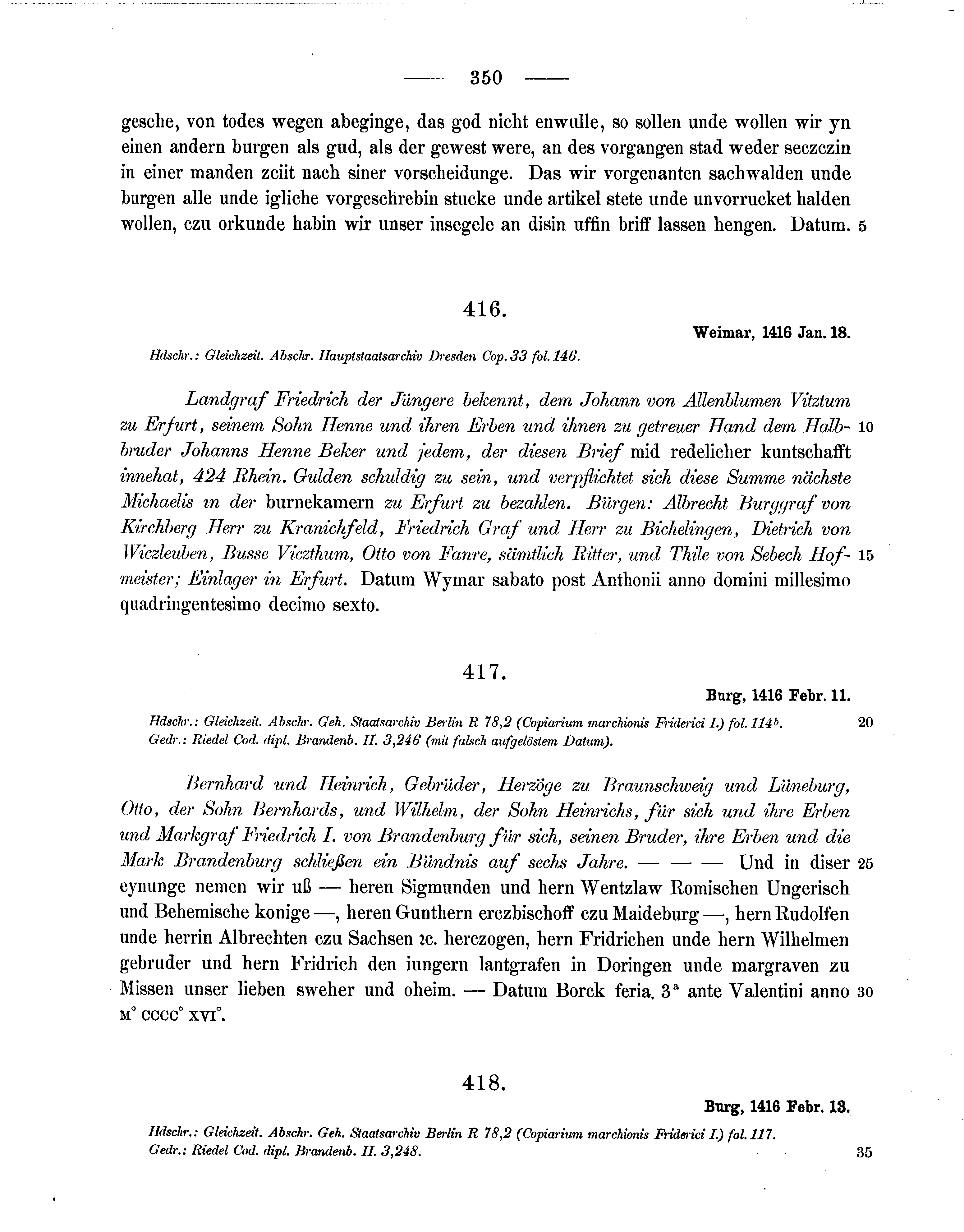 Historische Urkunde Seite 350 aus Band cds1b3