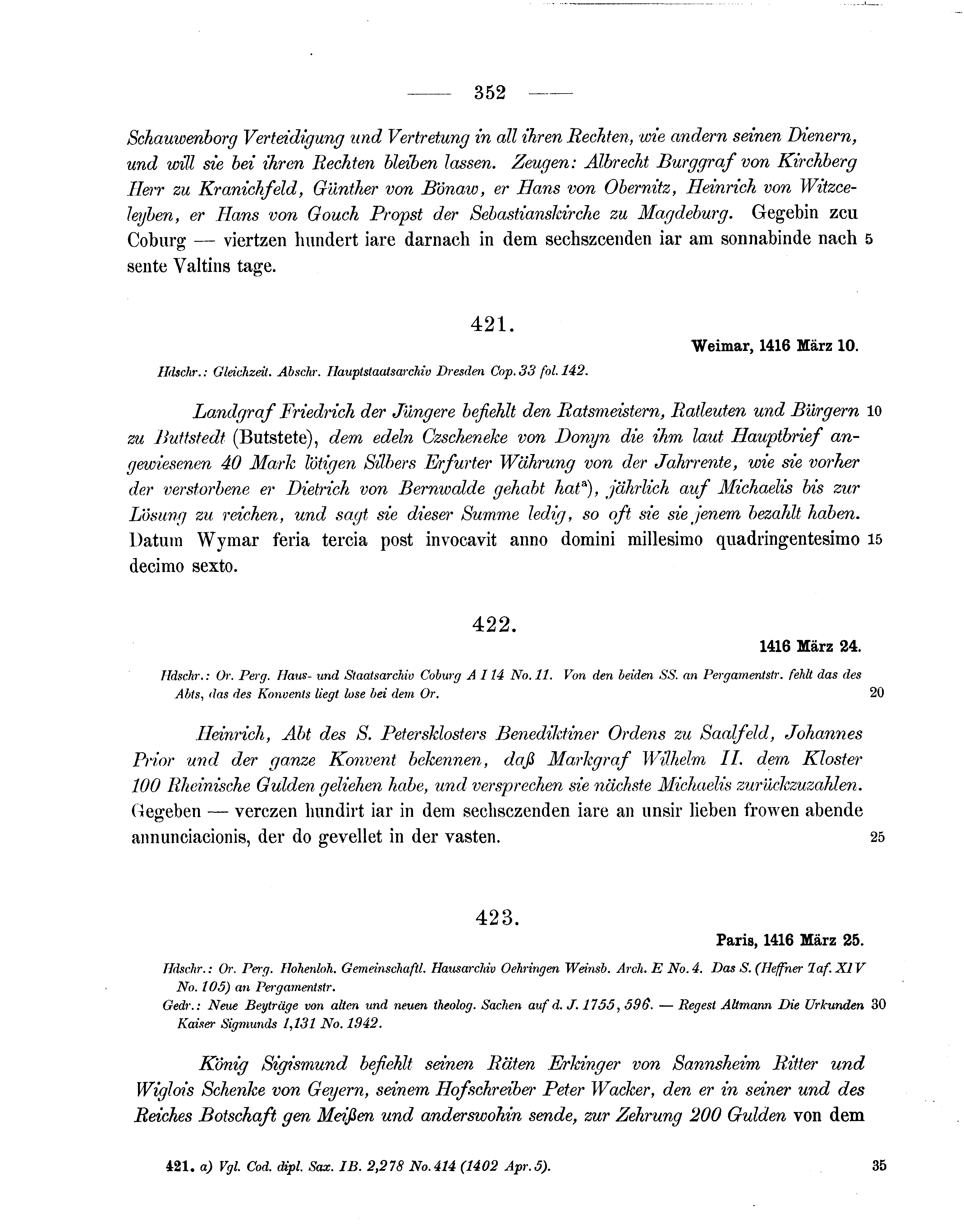 Historische Urkunde Seite 352 aus Band cds1b3