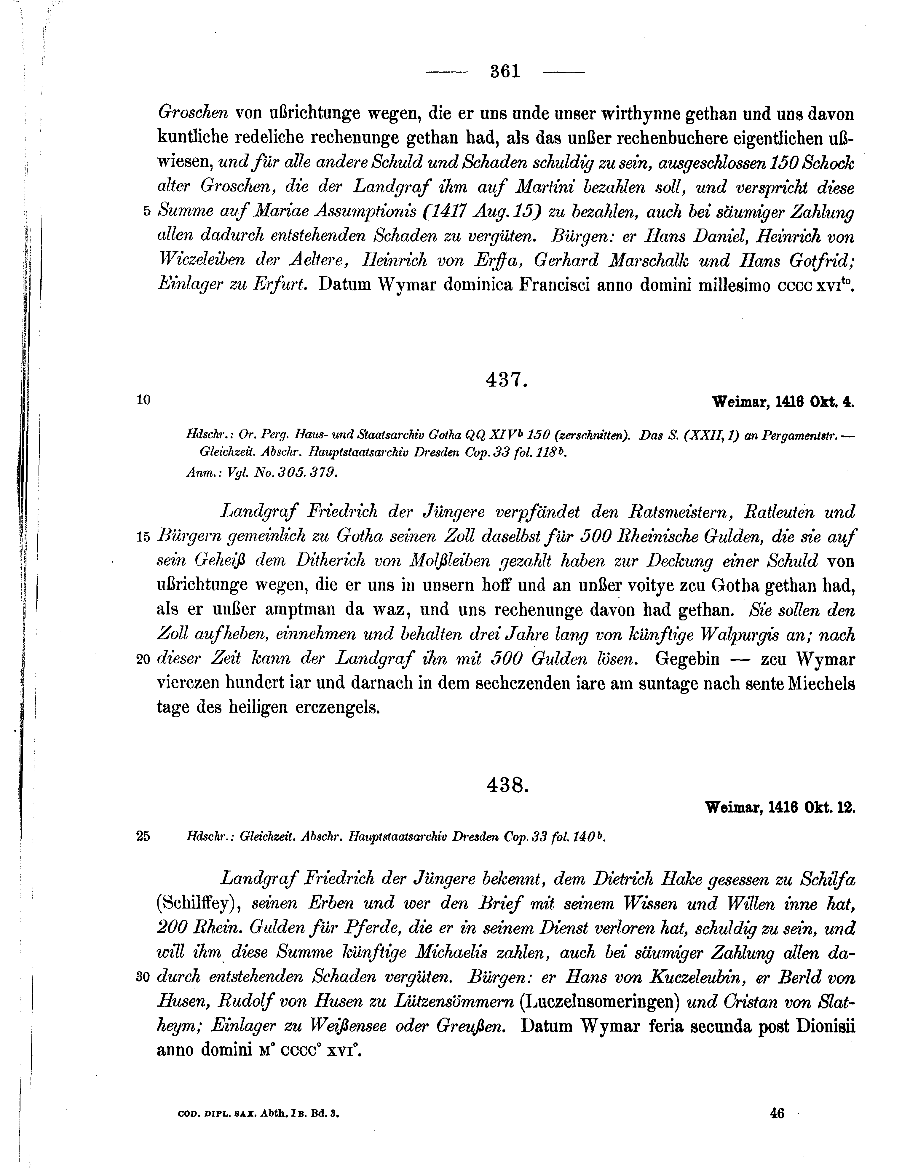 Historische Urkunde Seite 361 aus Band cds1b3