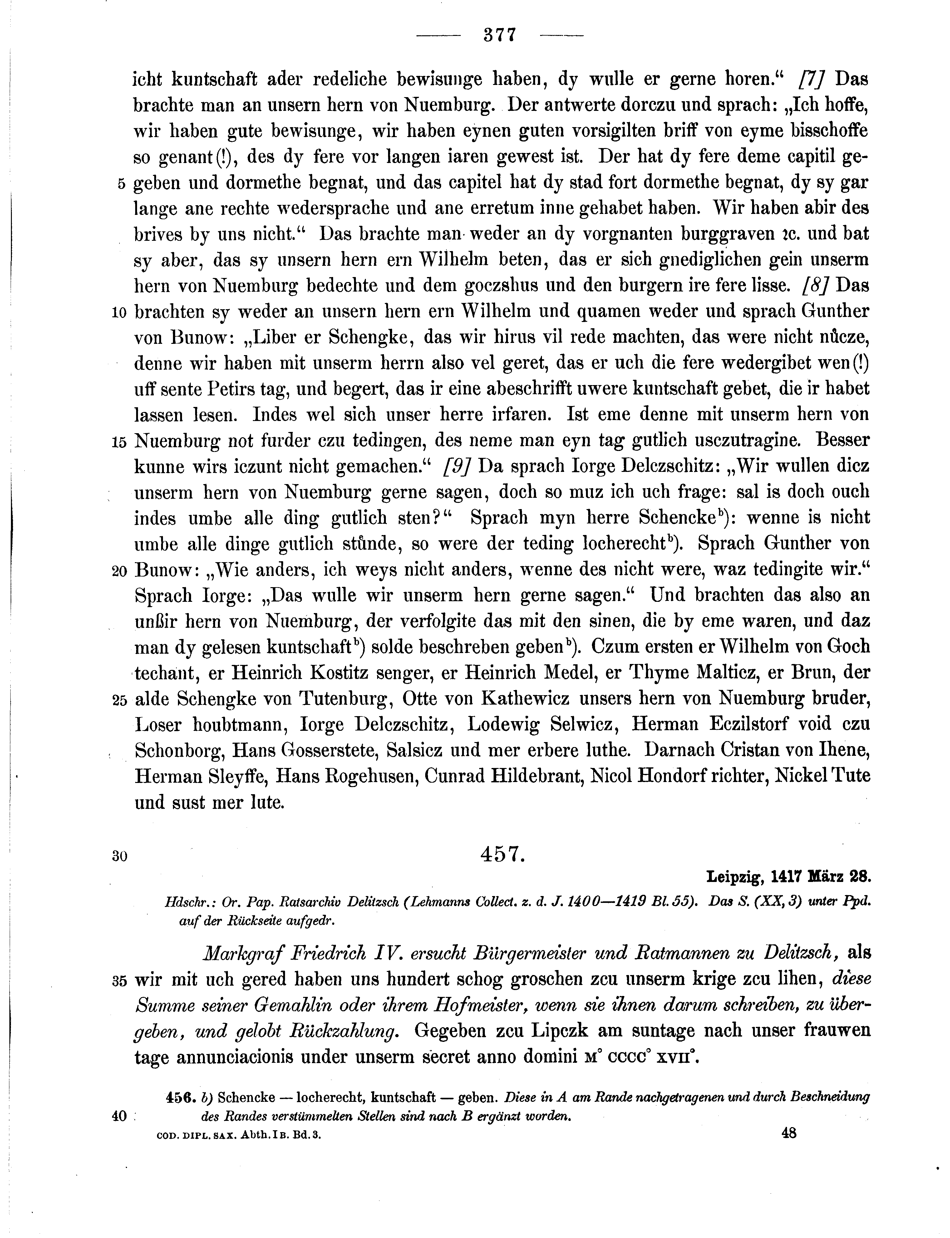 Historische Urkunde Seite 377 aus Band cds1b3