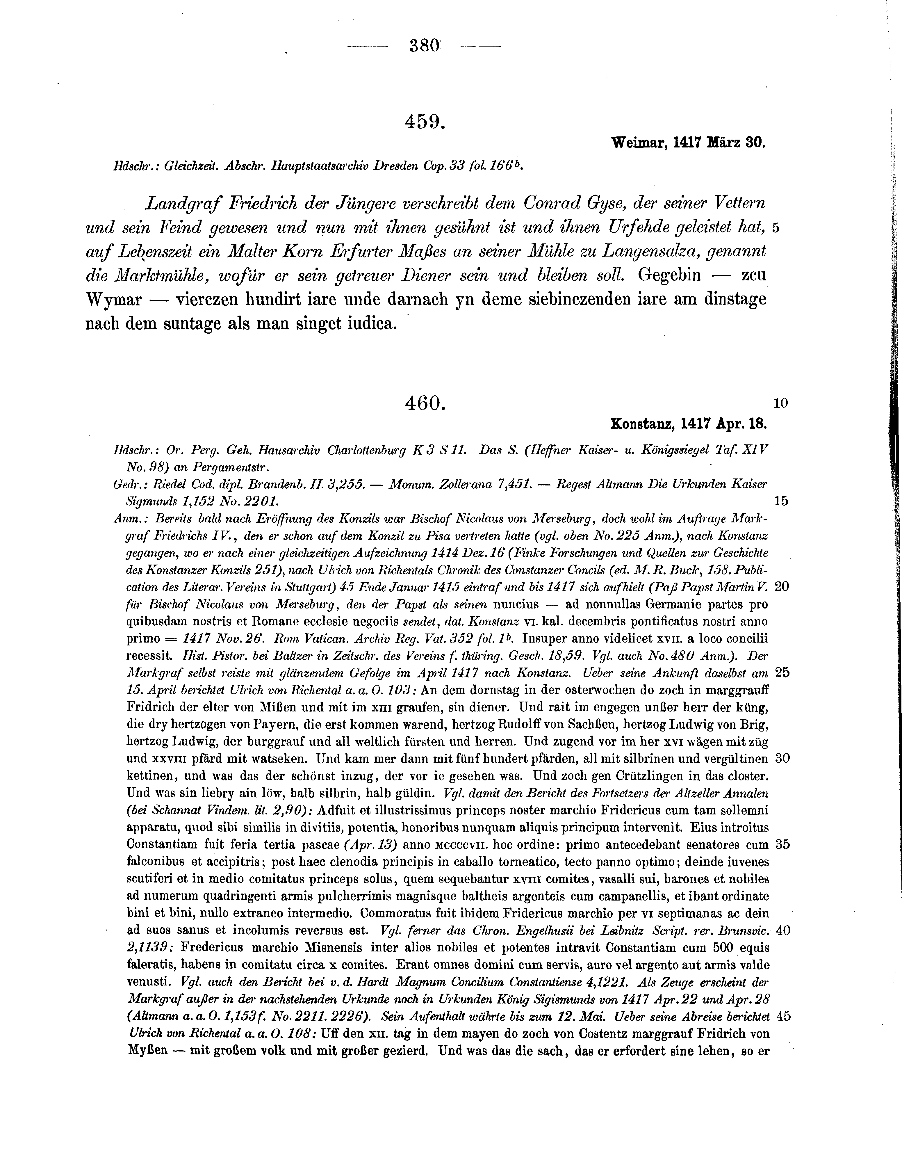 Historische Urkunde Seite 380 aus Band cds1b3