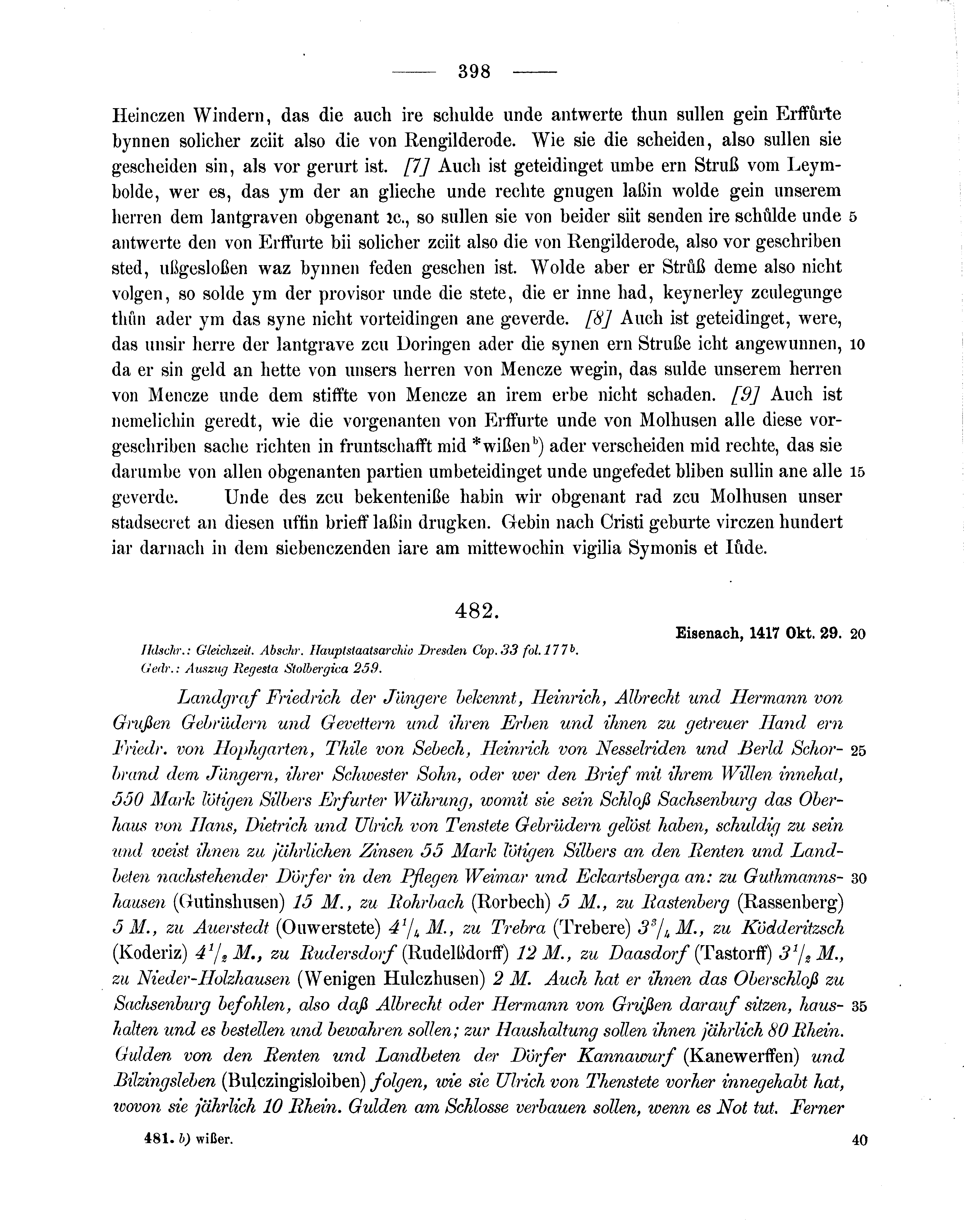 Historische Urkunde Seite 398 aus Band cds1b3