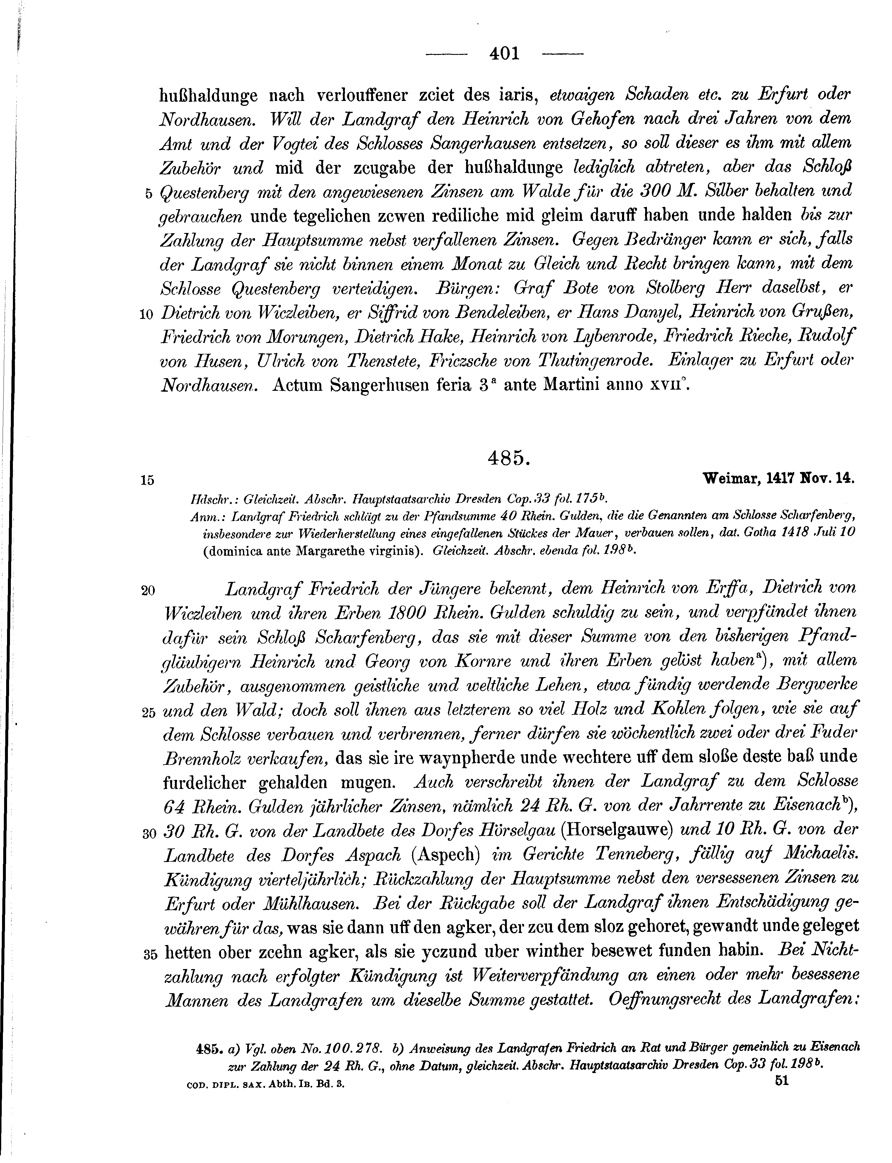 Historische Urkunde Seite 401 aus Band cds1b3