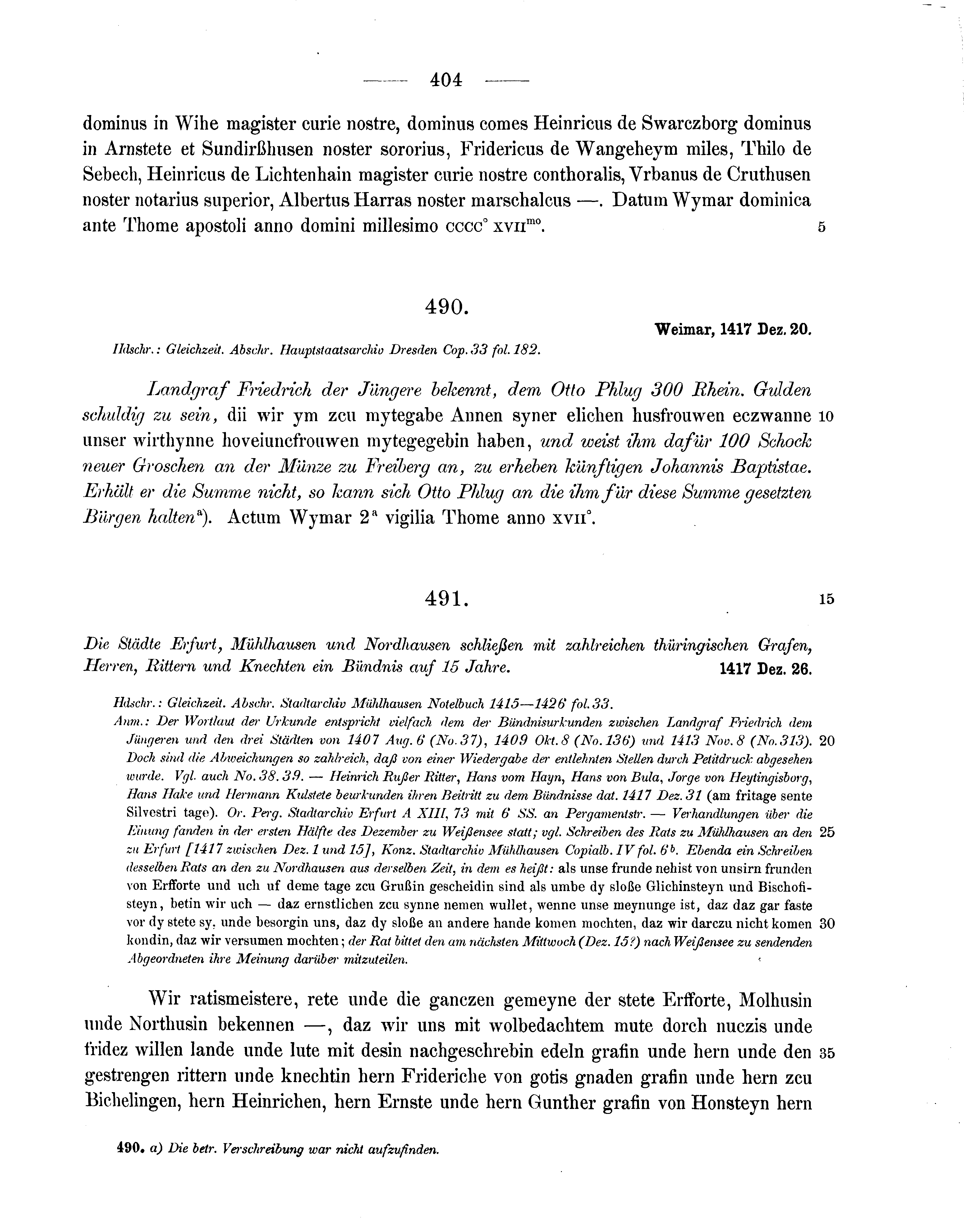 Historische Urkunde Seite 404 aus Band cds1b3