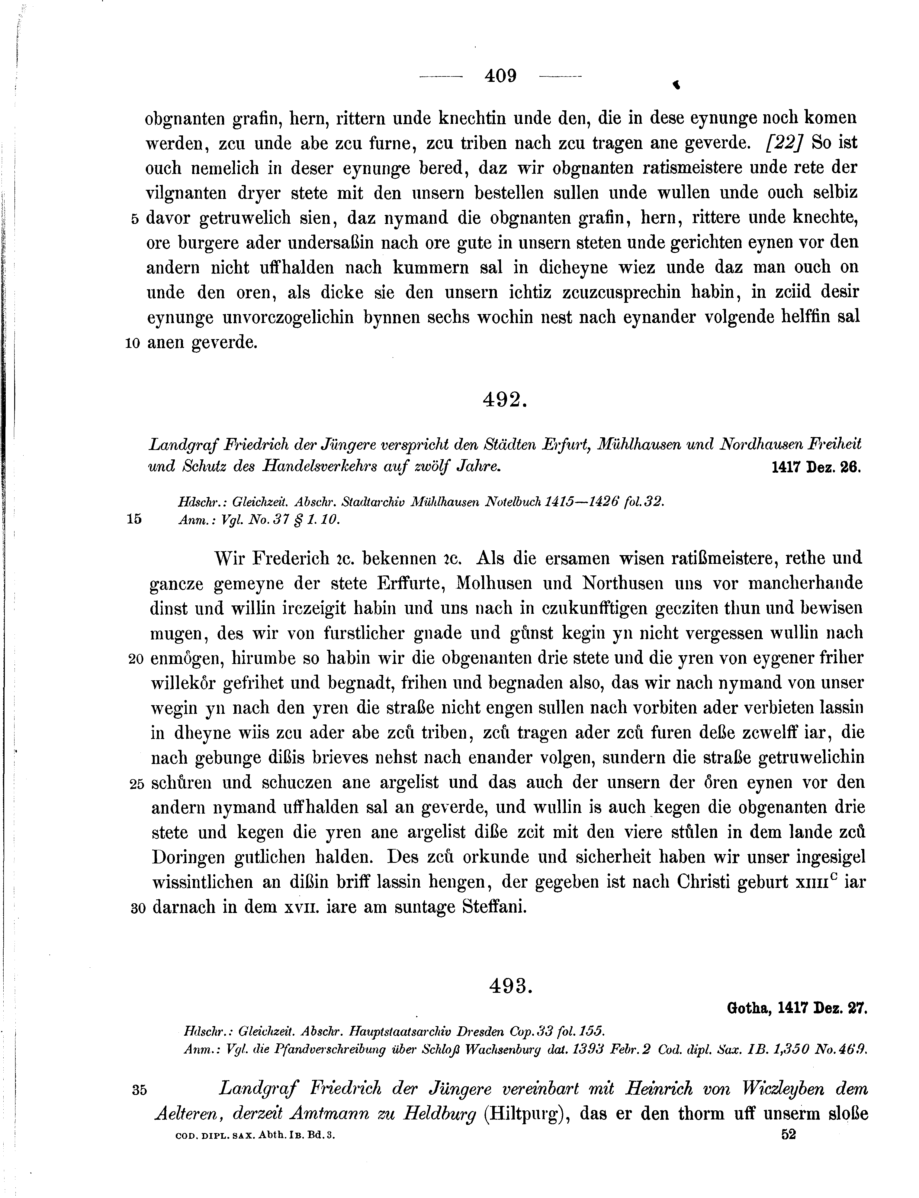 Historische Urkunde Seite 409 aus Band cds1b3