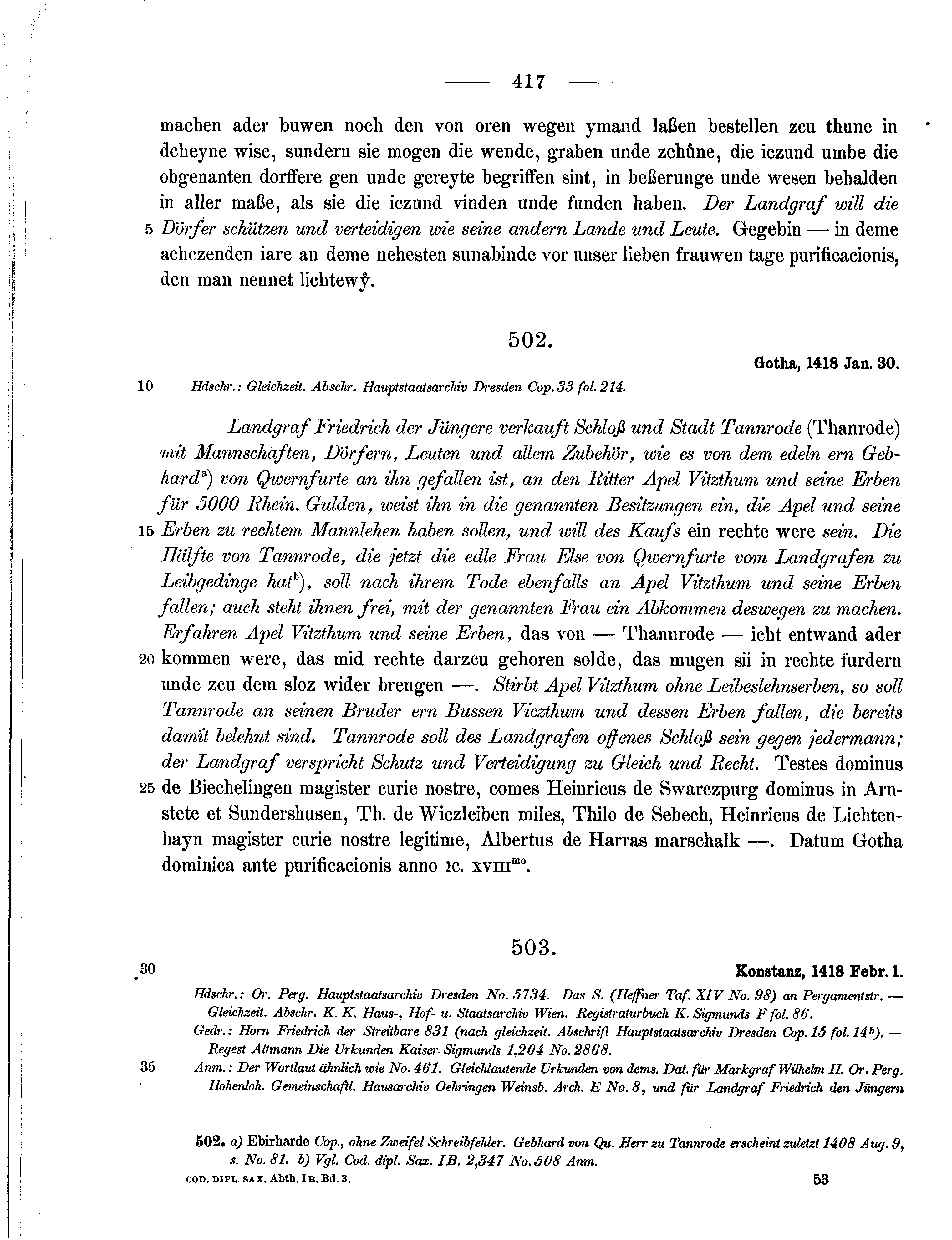 Historische Urkunde Seite 417 aus Band cds1b3
