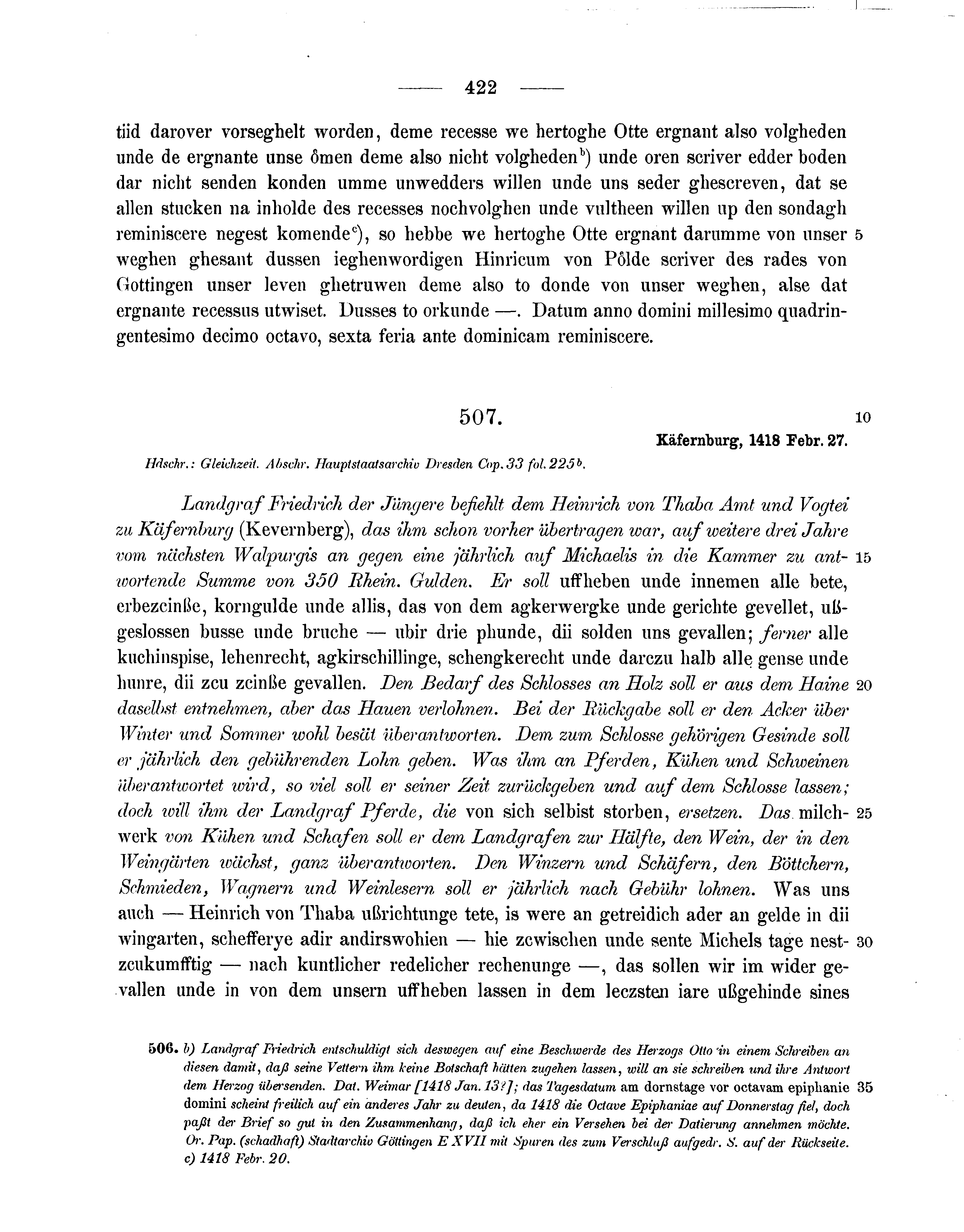 Historische Urkunde Seite 422 aus Band cds1b3