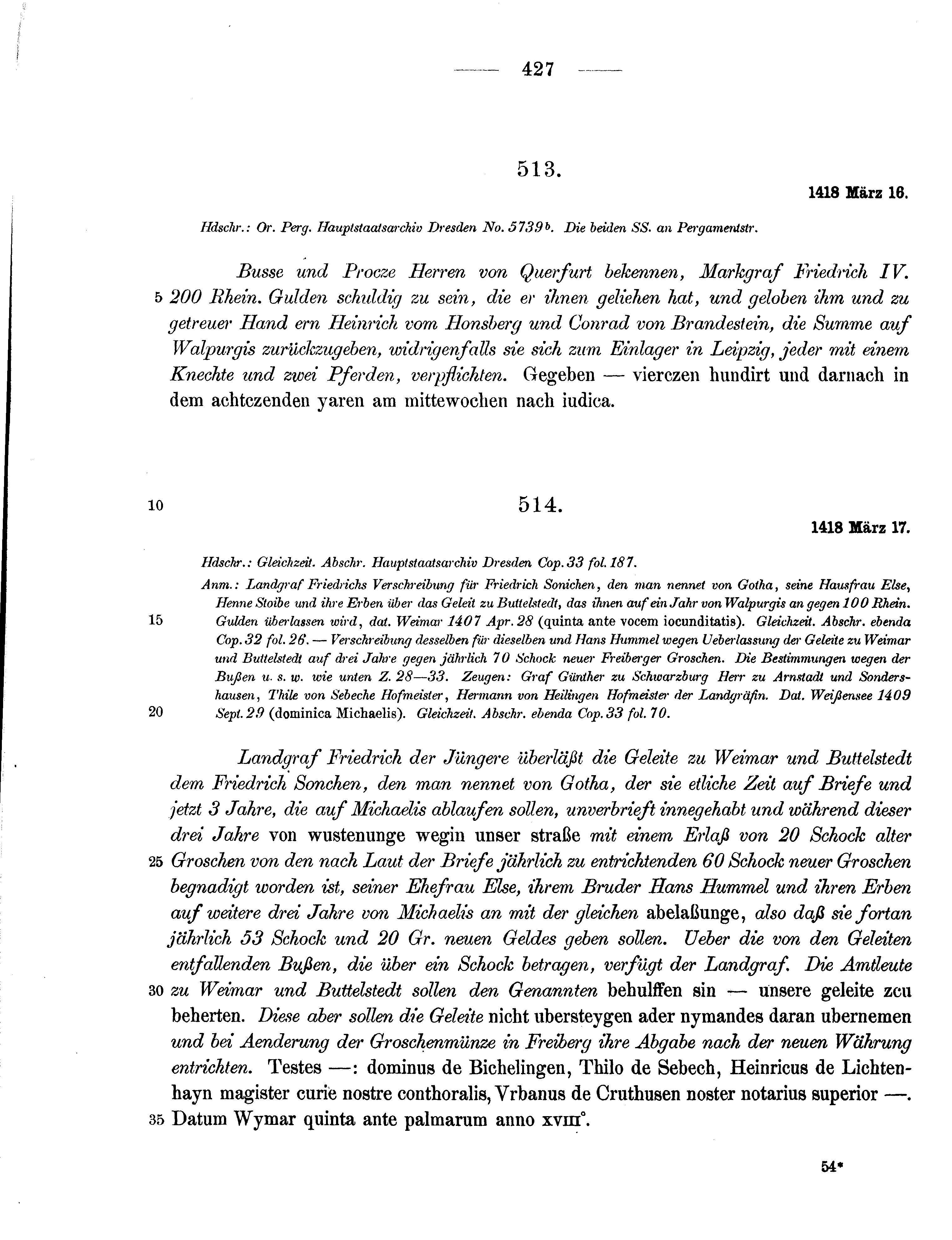 Historische Urkunde Seite 427 aus Band cds1b3