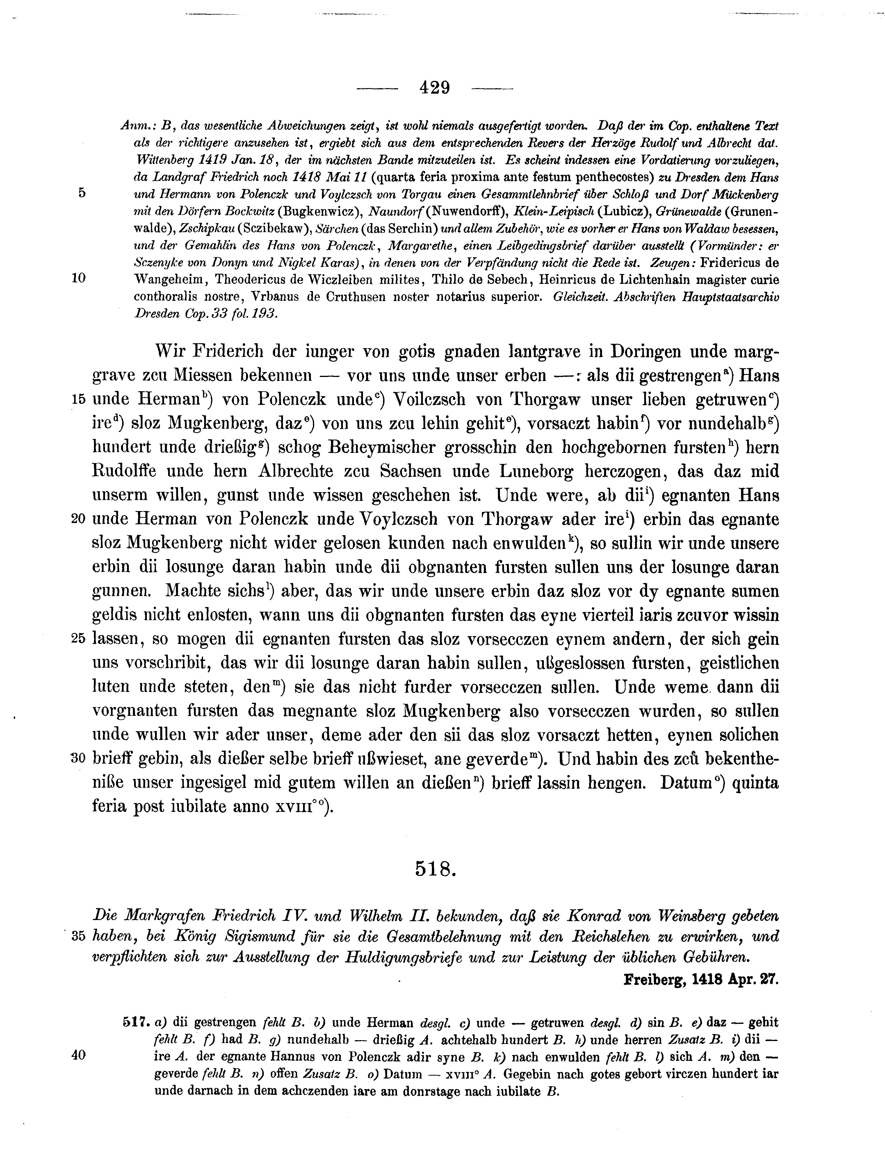 Historische Urkunde Seite 429 aus Band cds1b3