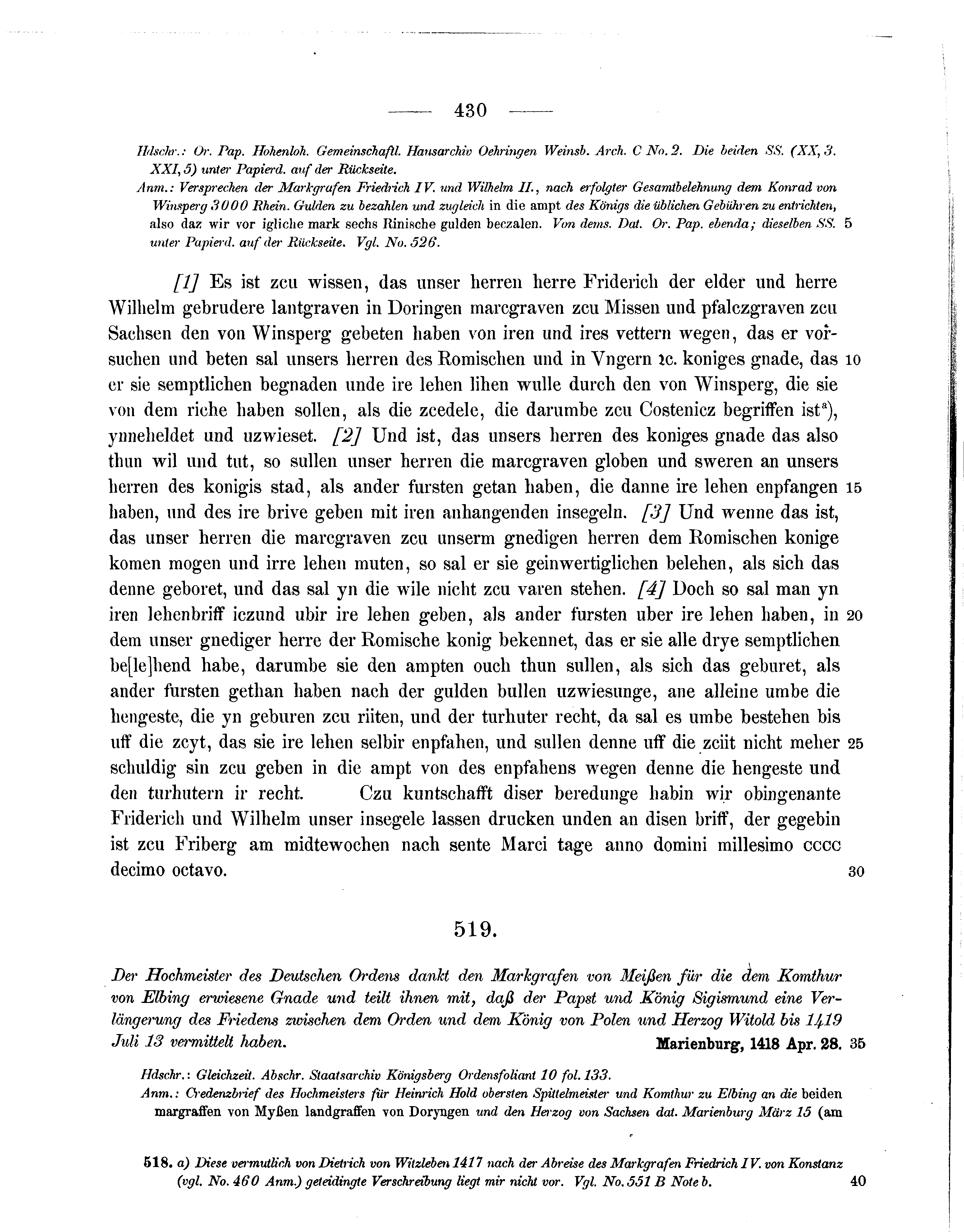 Historische Urkunde Seite 430 aus Band cds1b3
