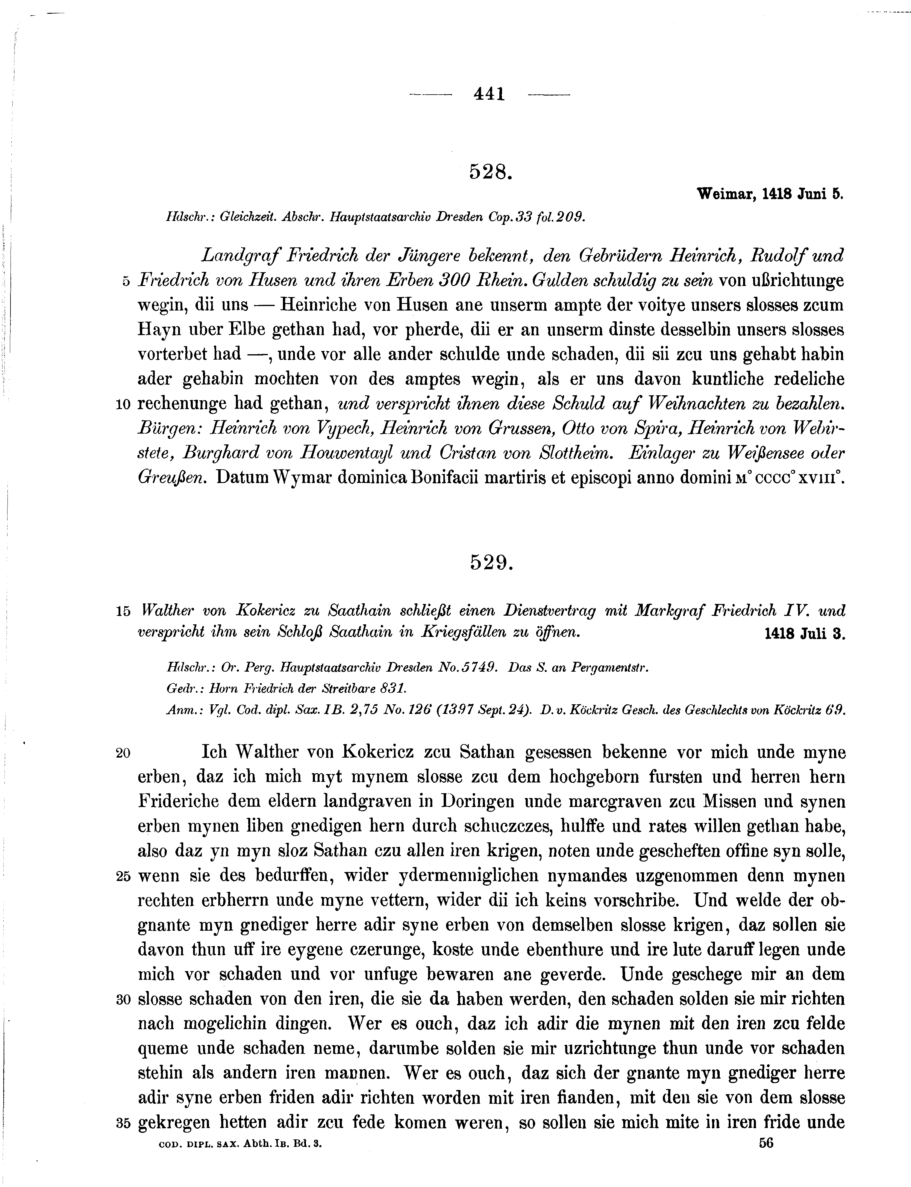 Historische Urkunde Seite 441 aus Band cds1b3