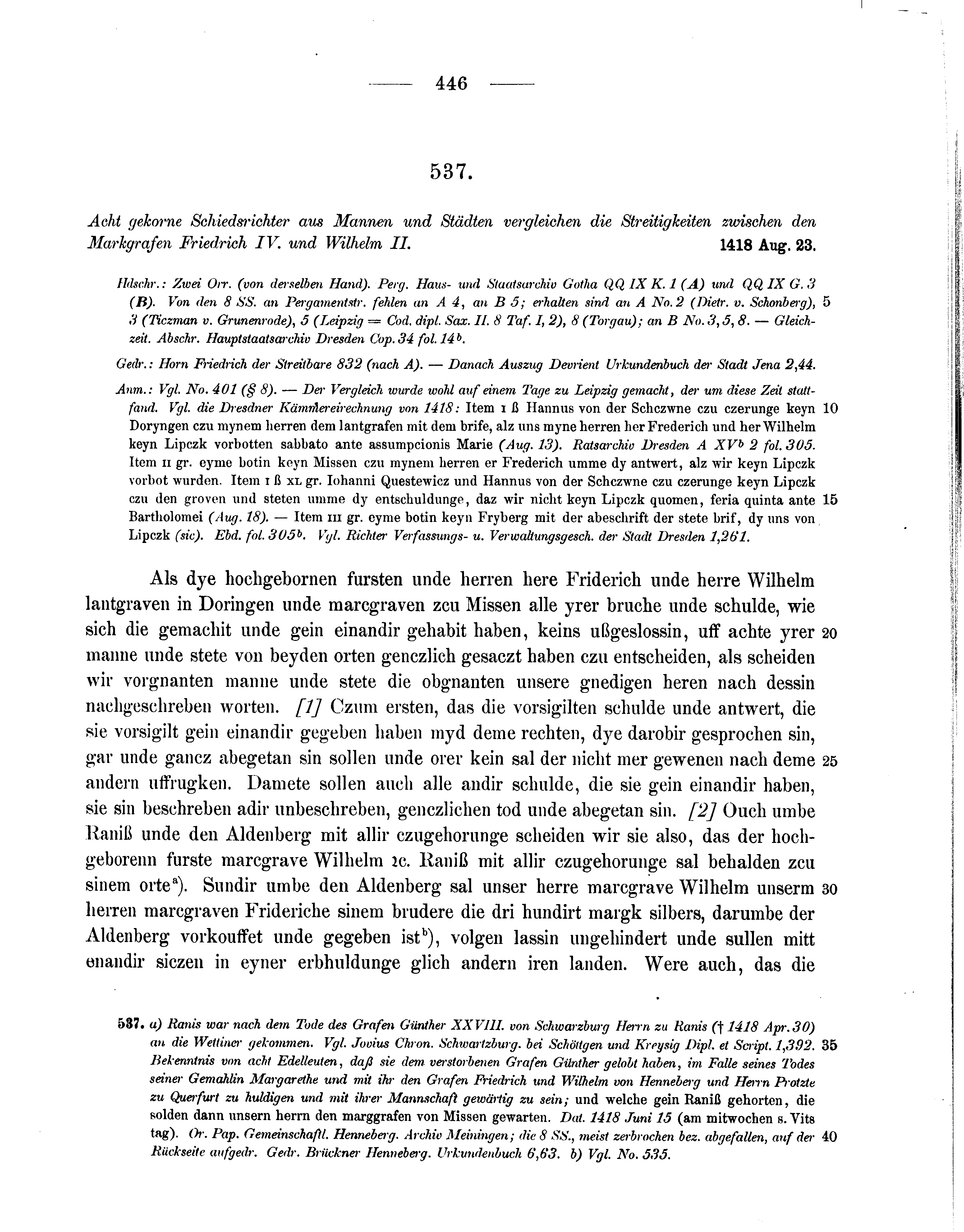 Historische Urkunde Seite 446 aus Band cds1b3