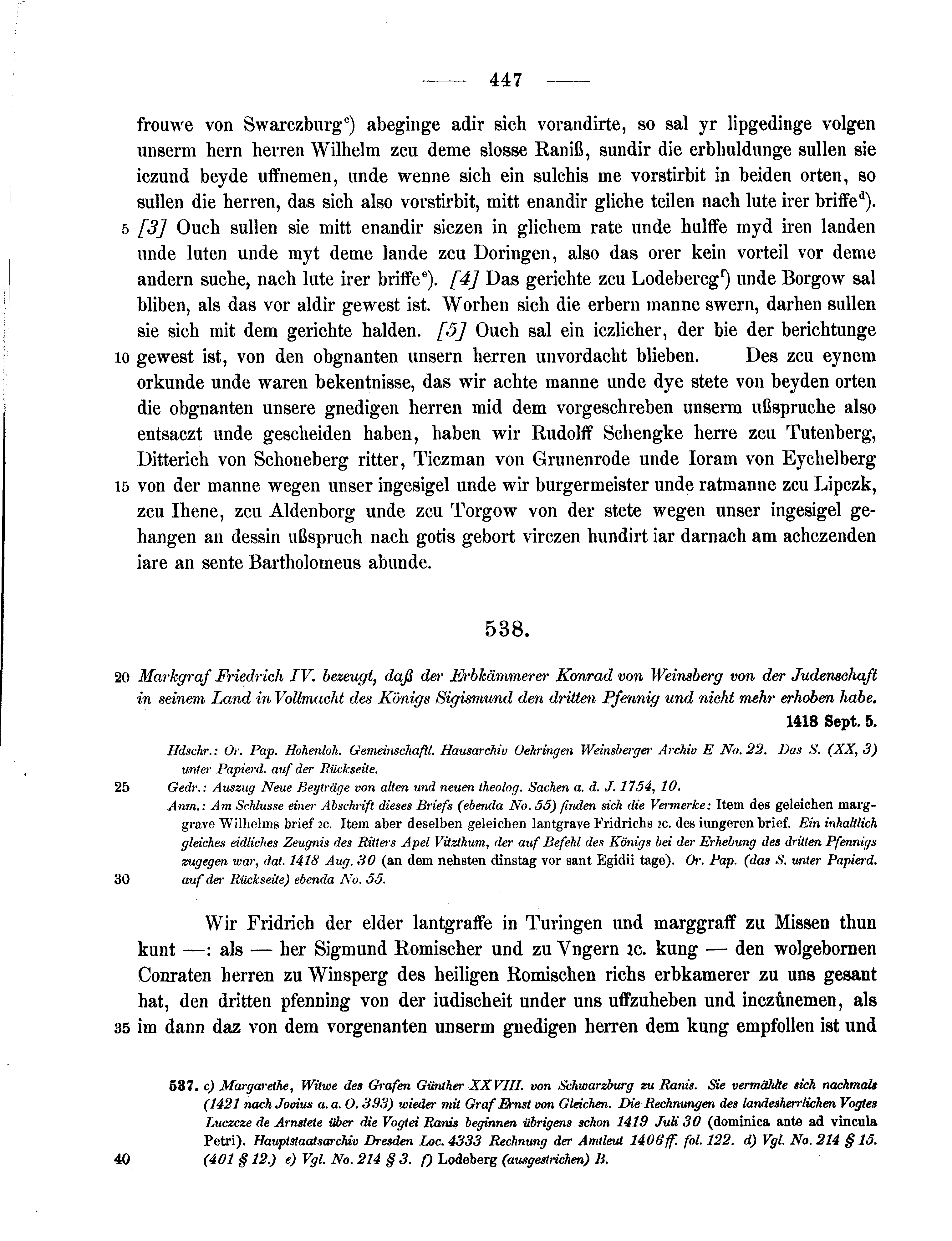 Historische Urkunde Seite 447 aus Band cds1b3