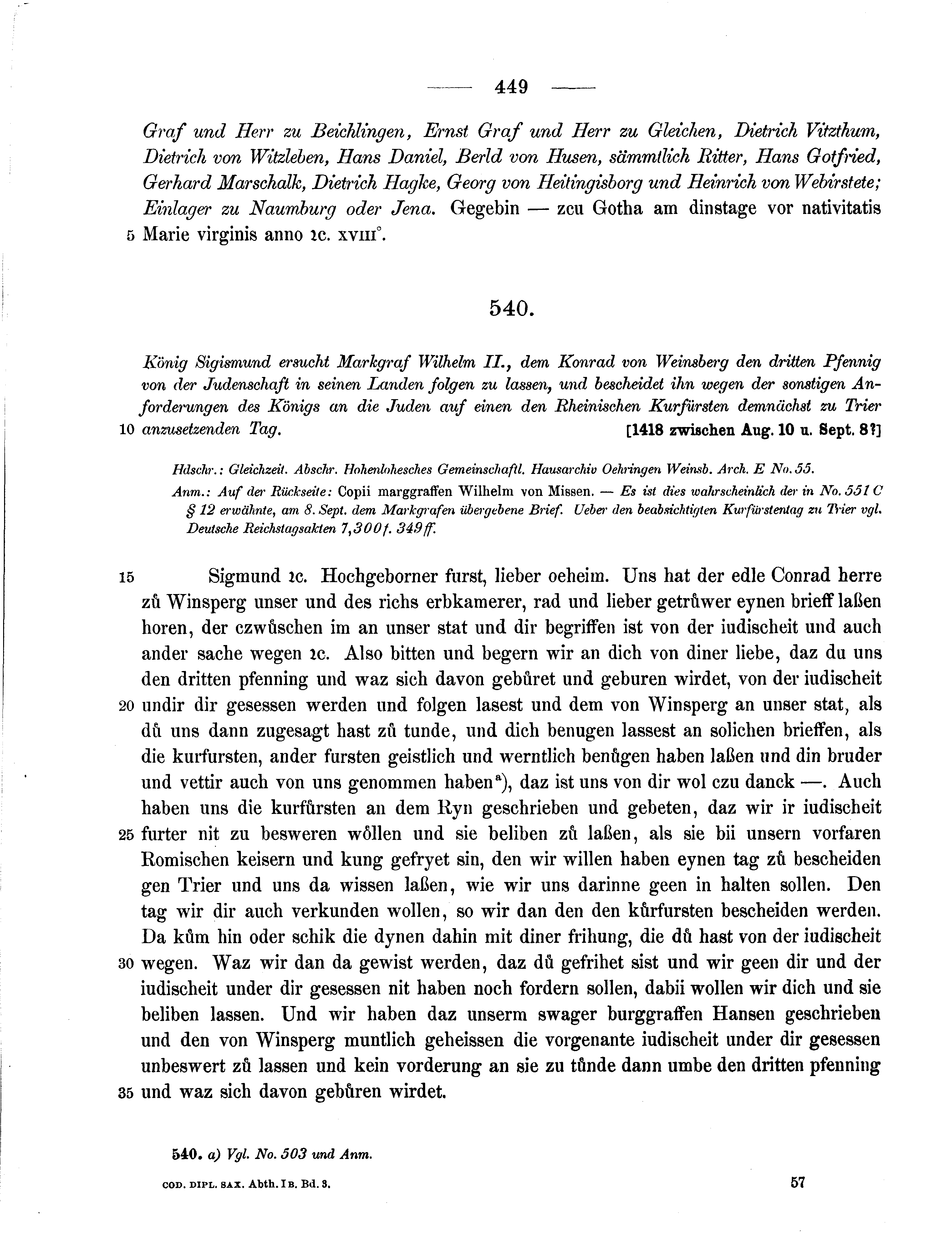 Historische Urkunde Seite 449 aus Band cds1b3