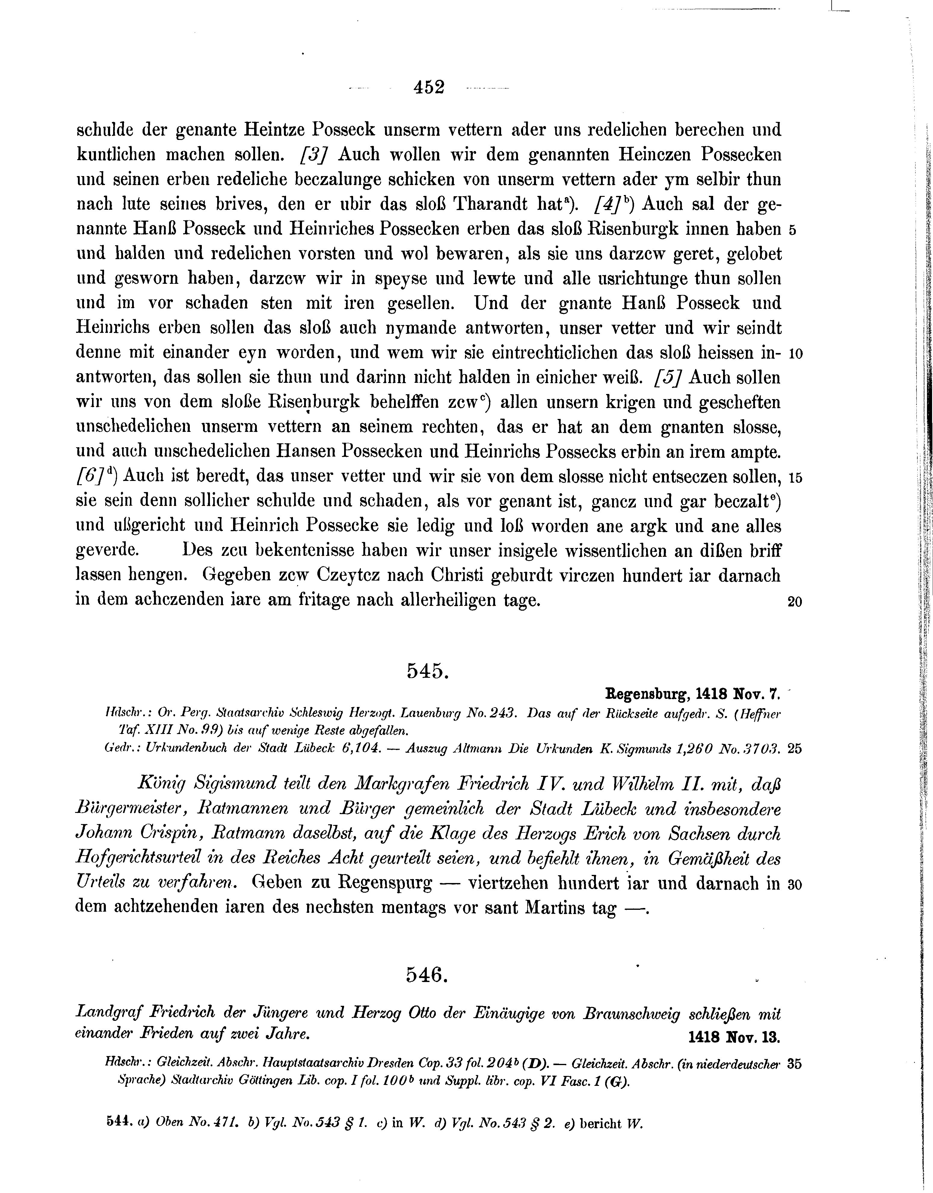 Historische Urkunde Seite 452 aus Band cds1b3