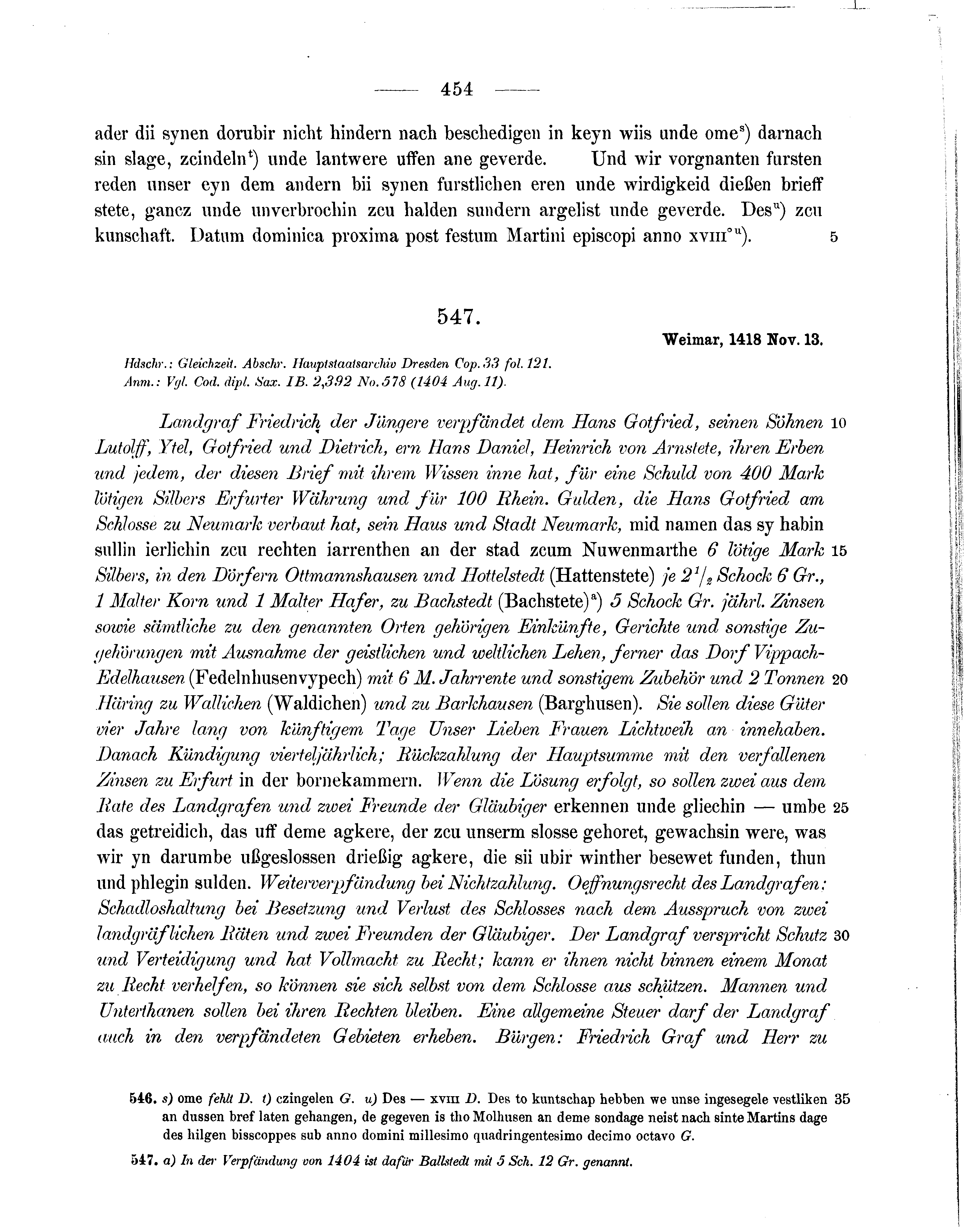 Historische Urkunde Seite 454 aus Band cds1b3