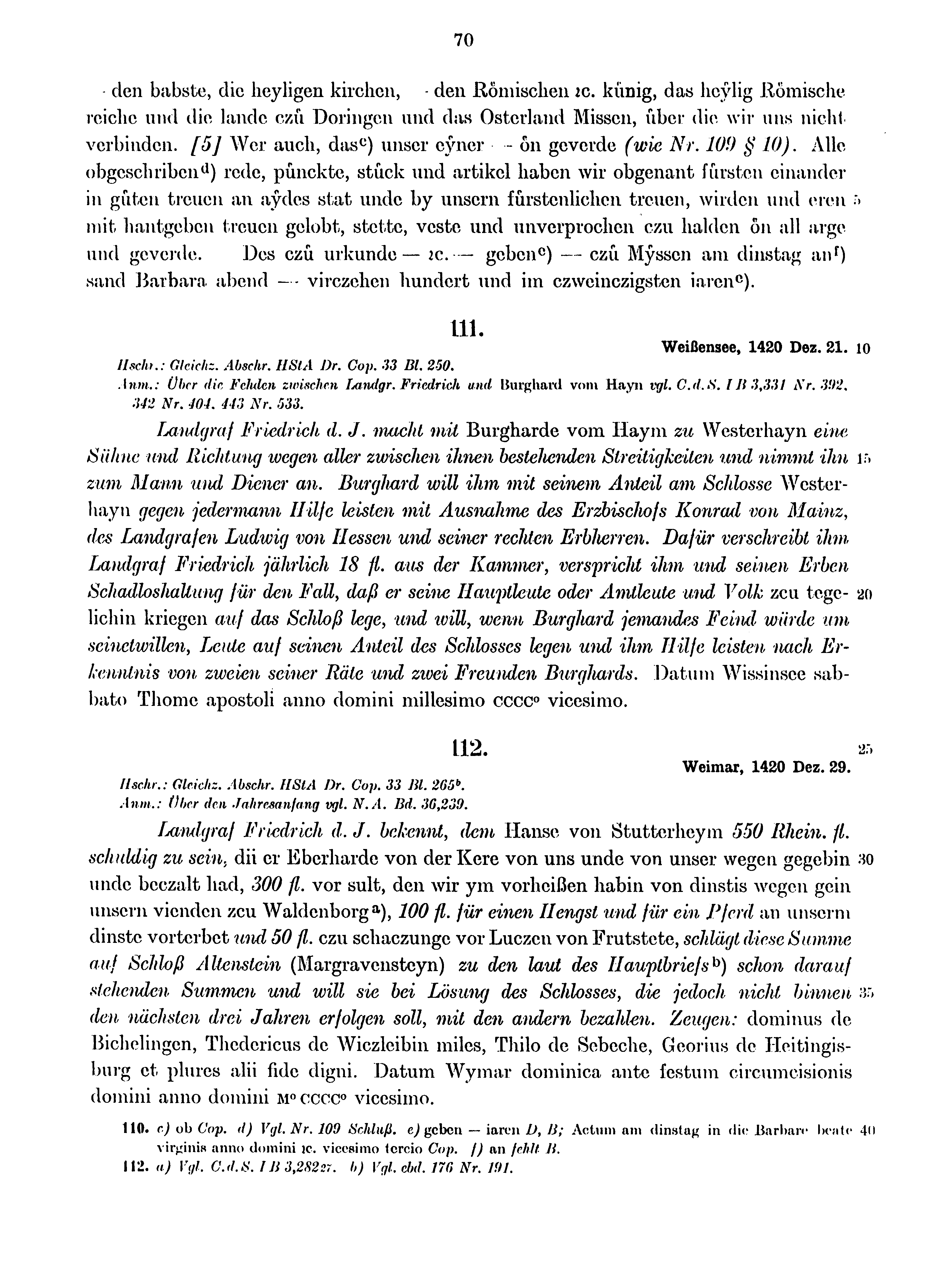 Historische Urkunde Seite 70 aus Band cds1b4