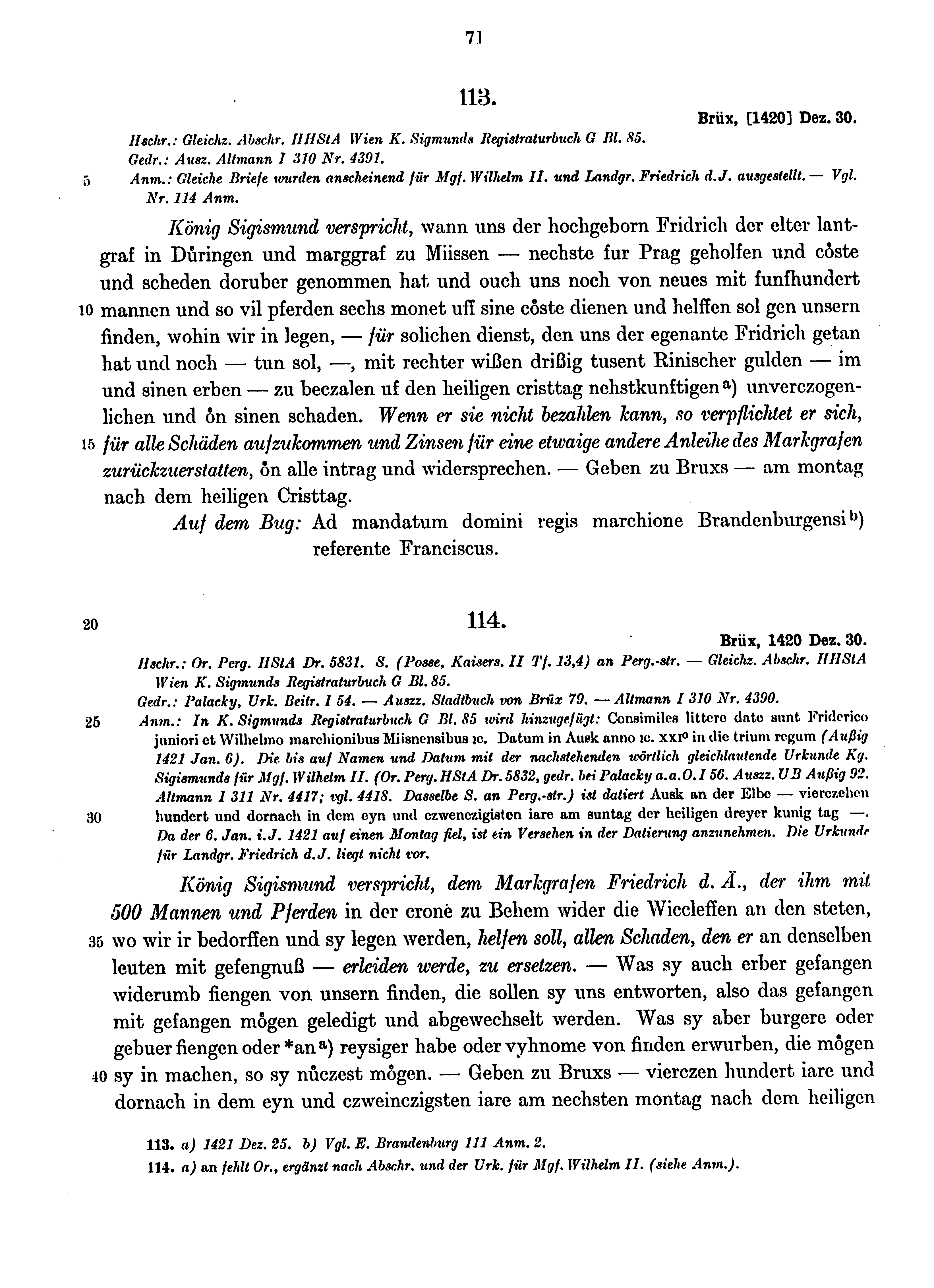 Historische Urkunde Seite 71 aus Band cds1b4