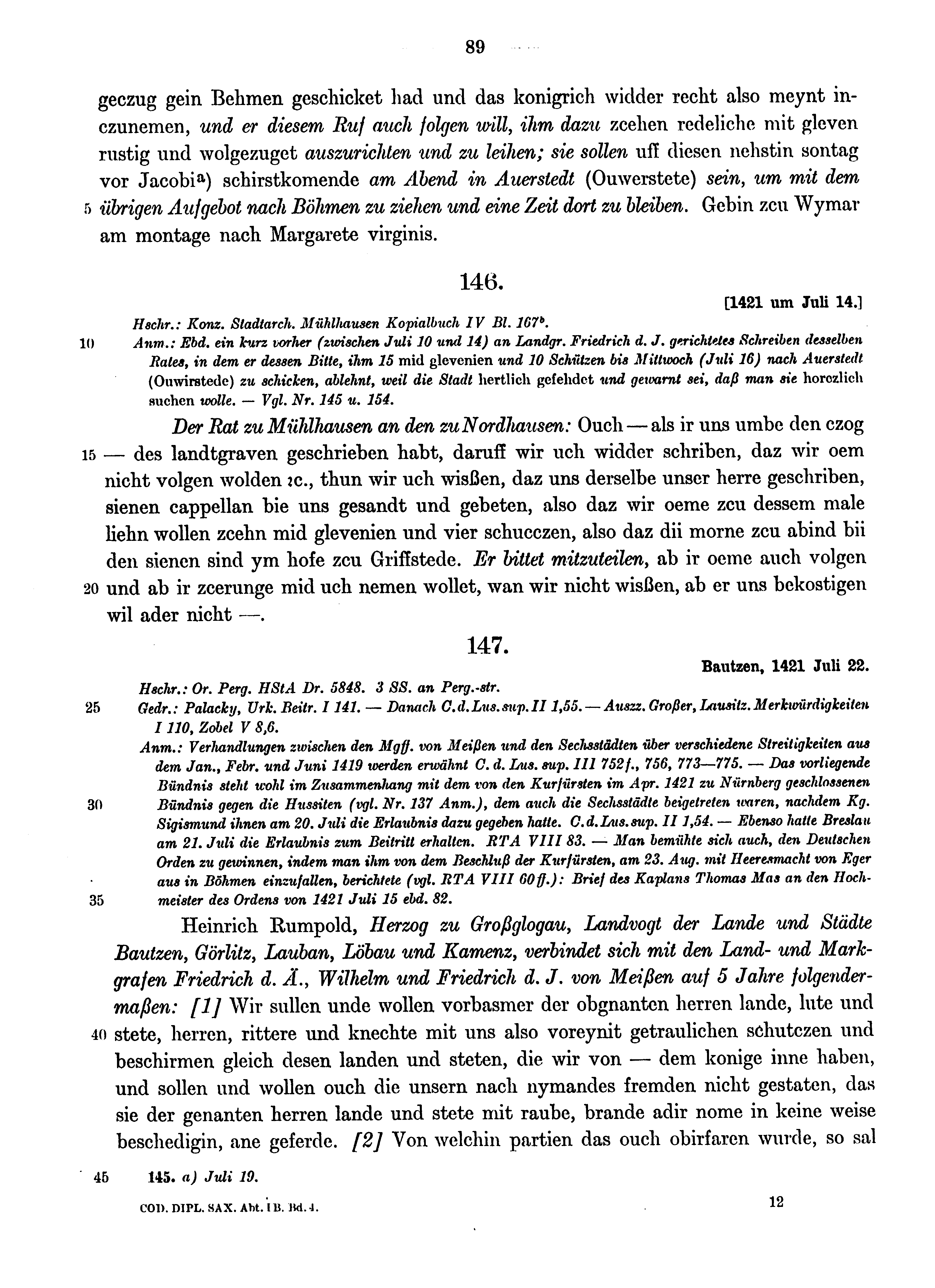 Historische Urkunde Seite 89 aus Band cds1b4