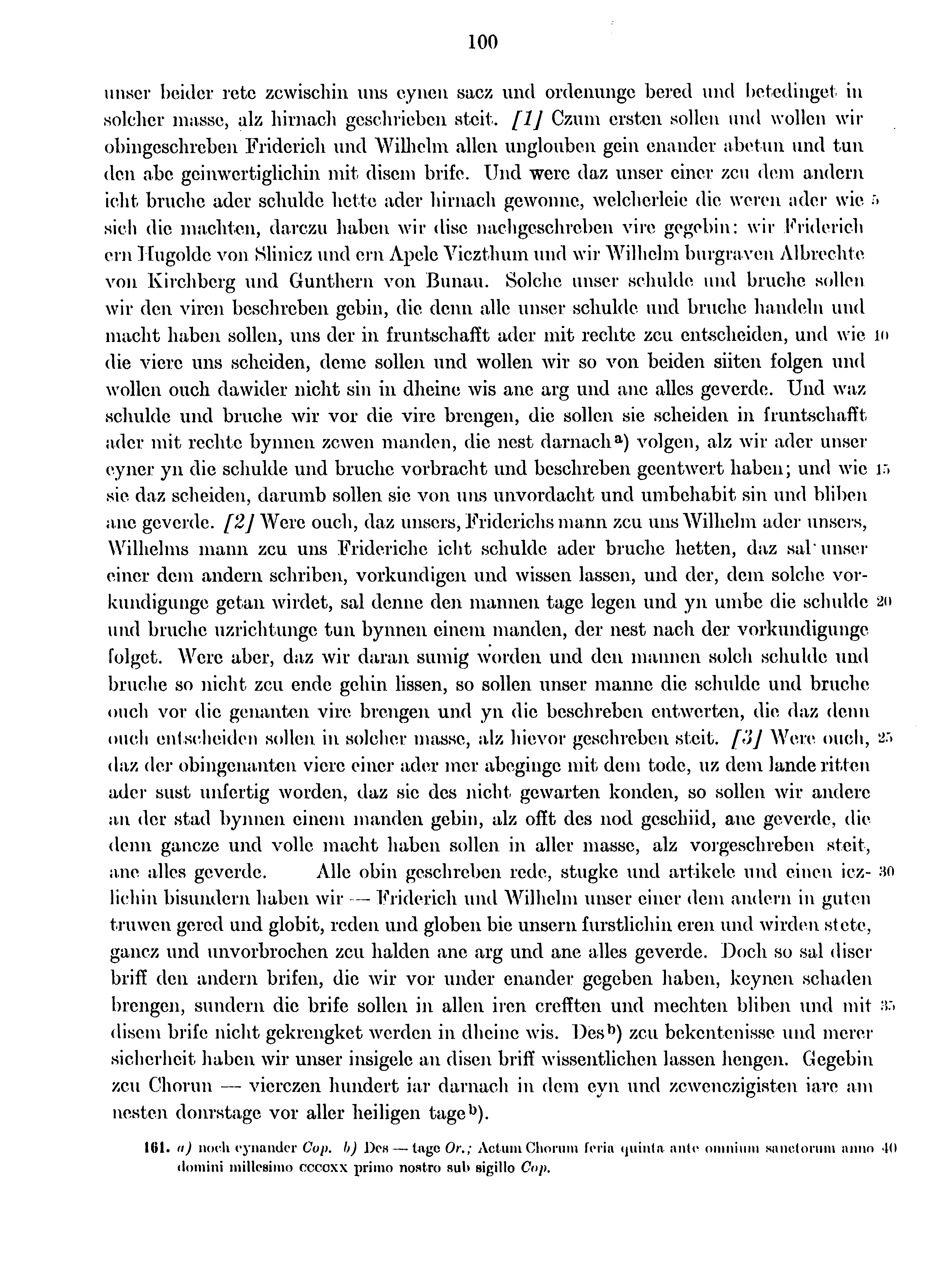 Historische Urkunde Seite 100 aus Band cds1b4