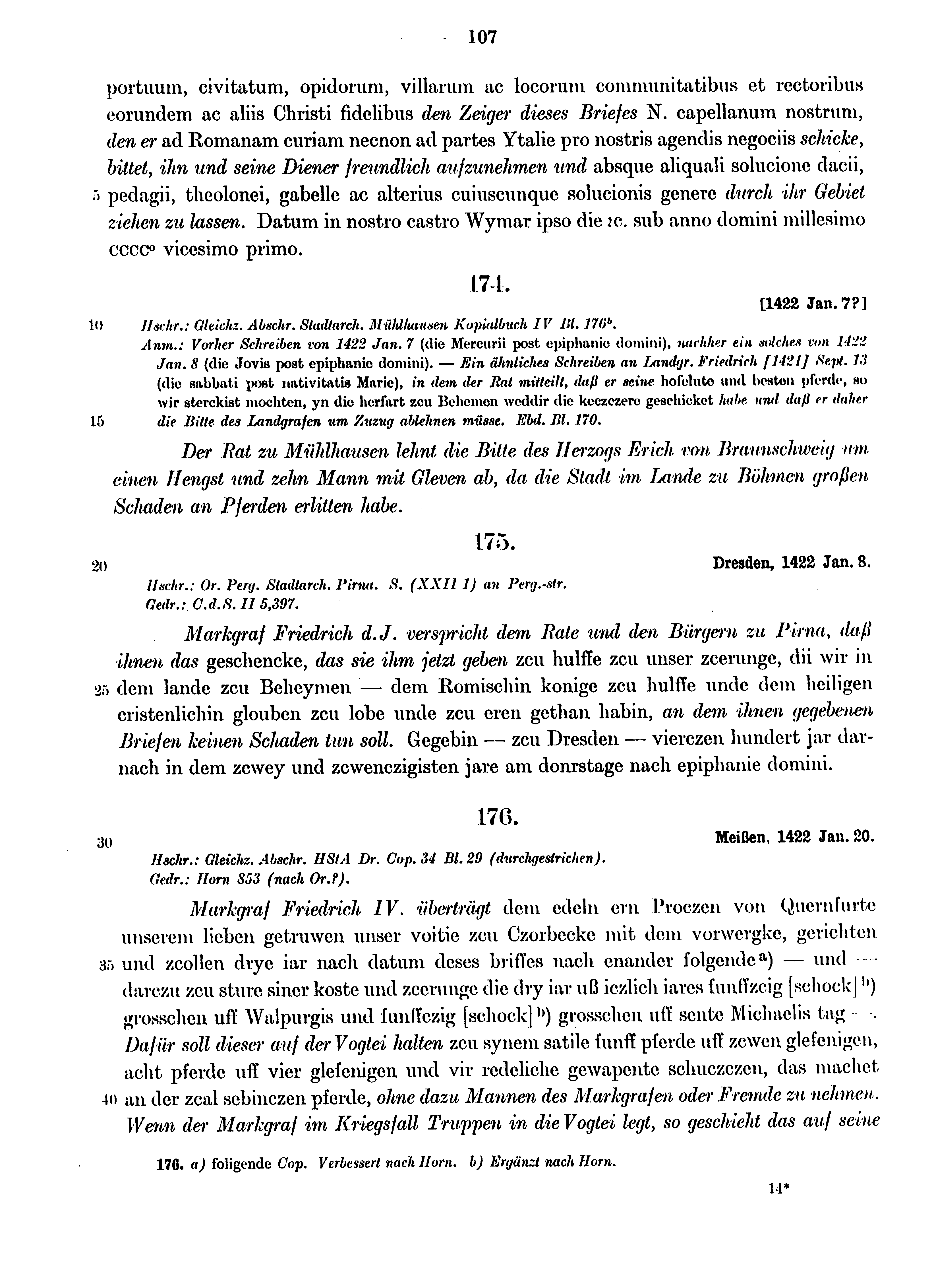 Historische Urkunde Seite 107 aus Band cds1b4