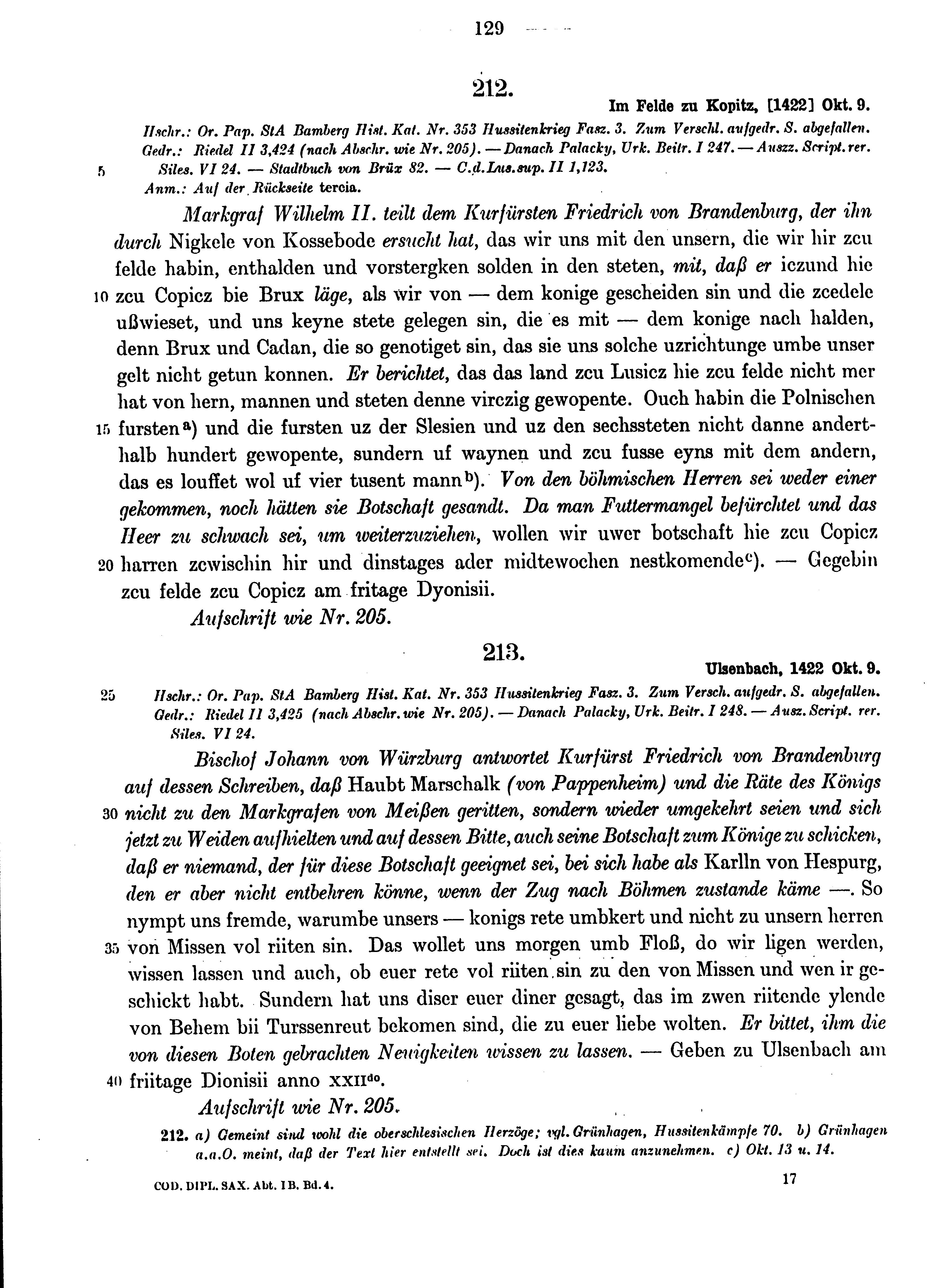 Historische Urkunde Seite 129 aus Band cds1b4