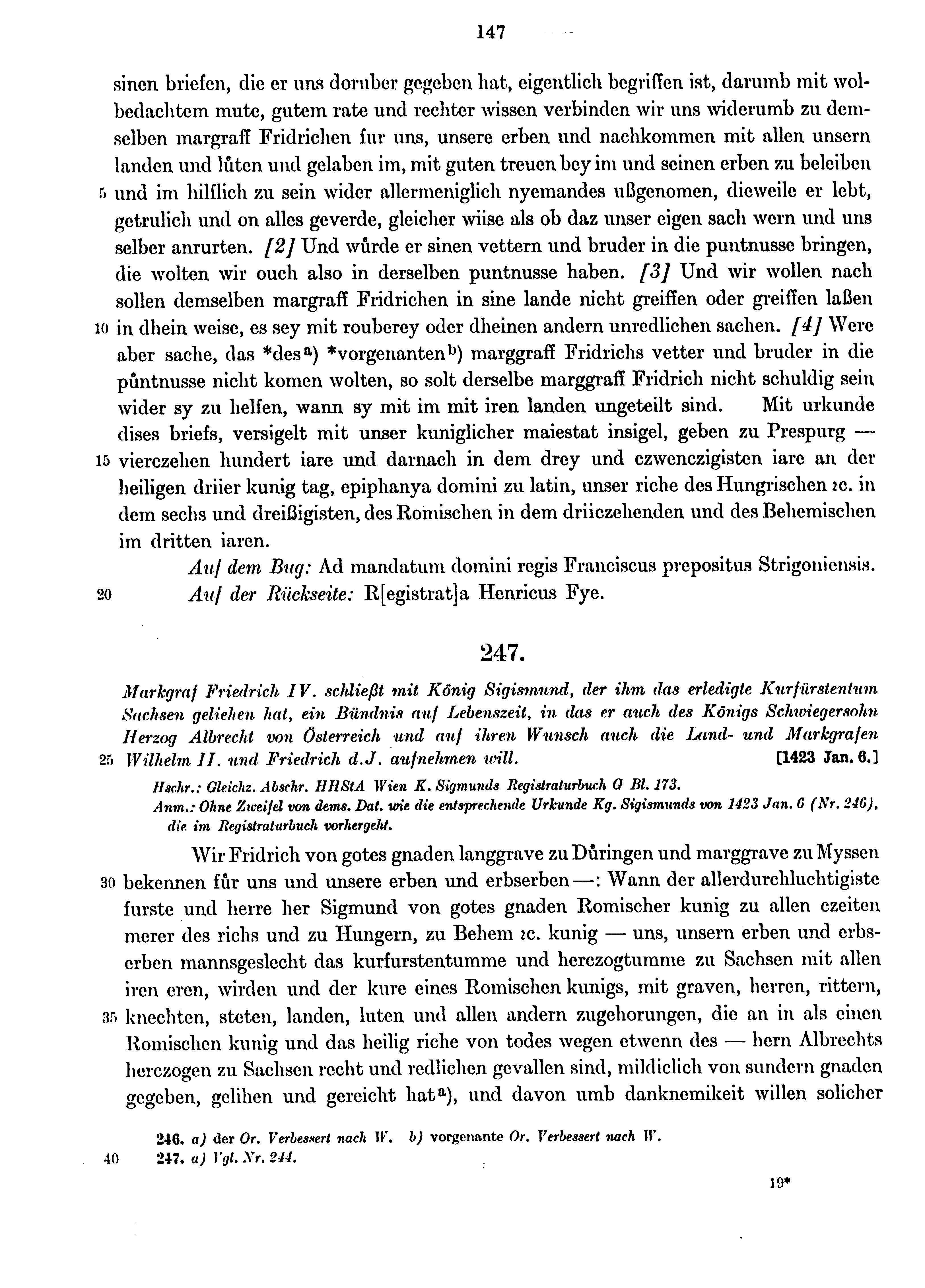 Historische Urkunde Seite 147 aus Band cds1b4