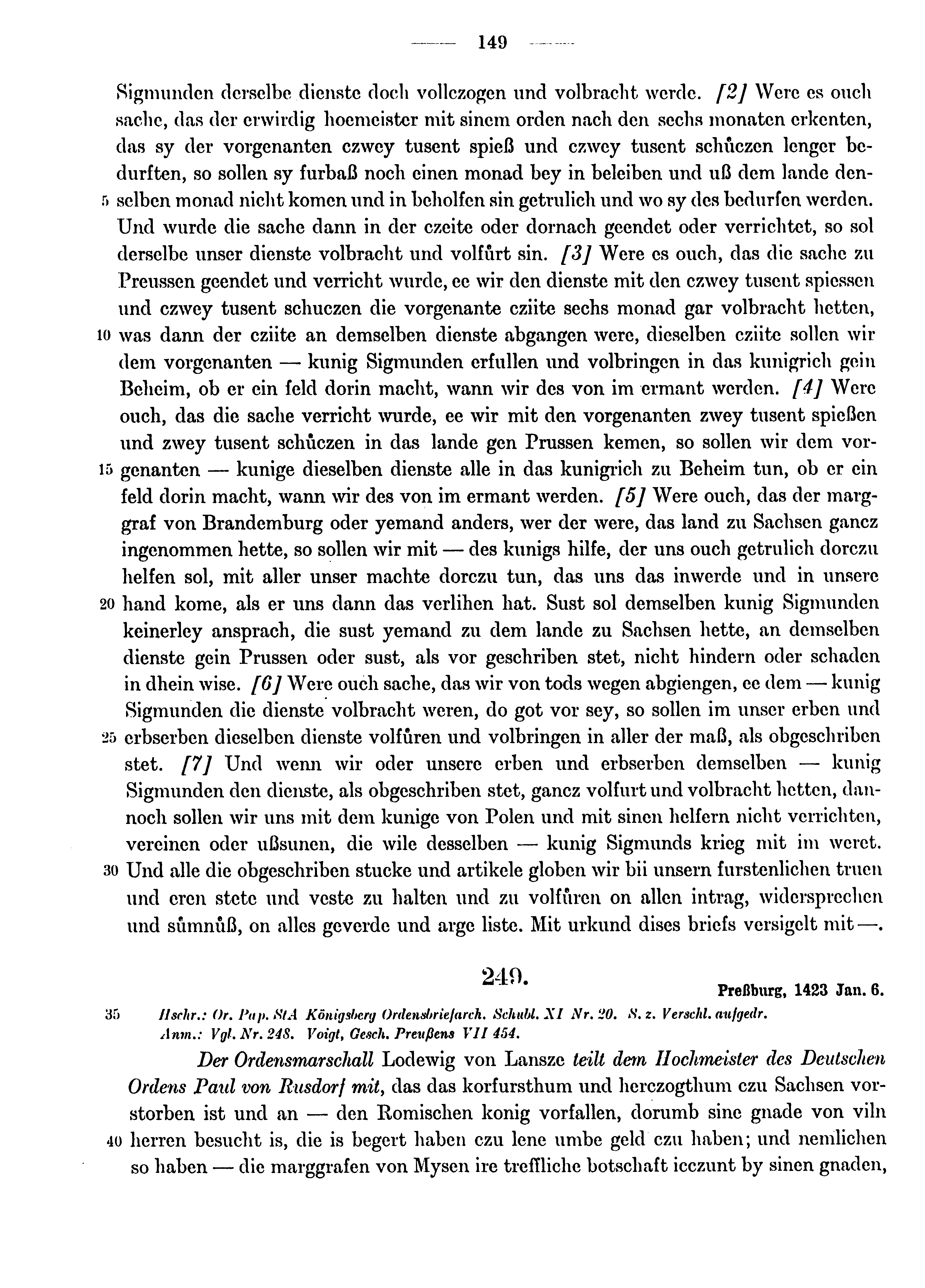 Historische Urkunde Seite 149 aus Band cds1b4