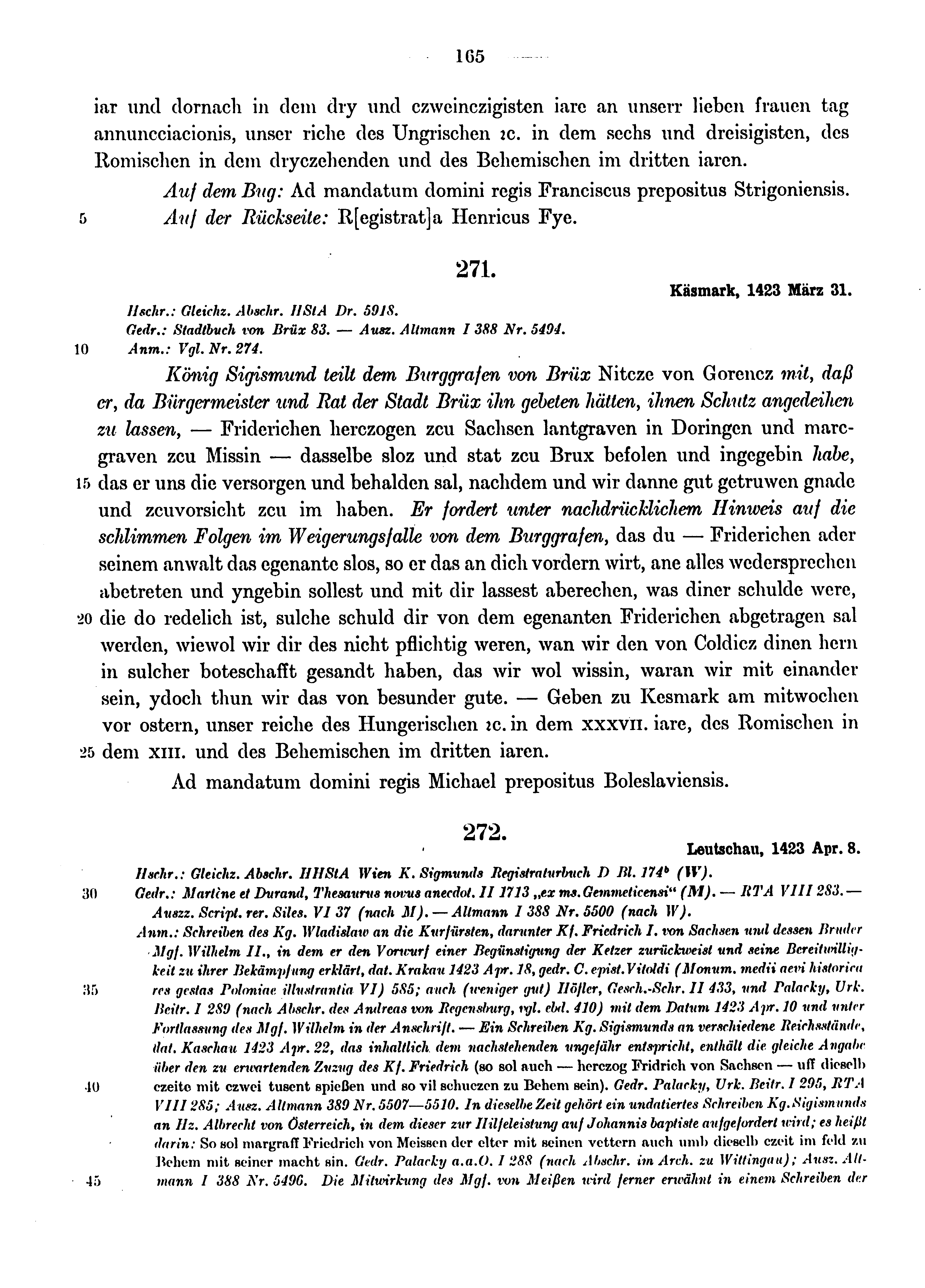 Historische Urkunde Seite 165 aus Band cds1b4