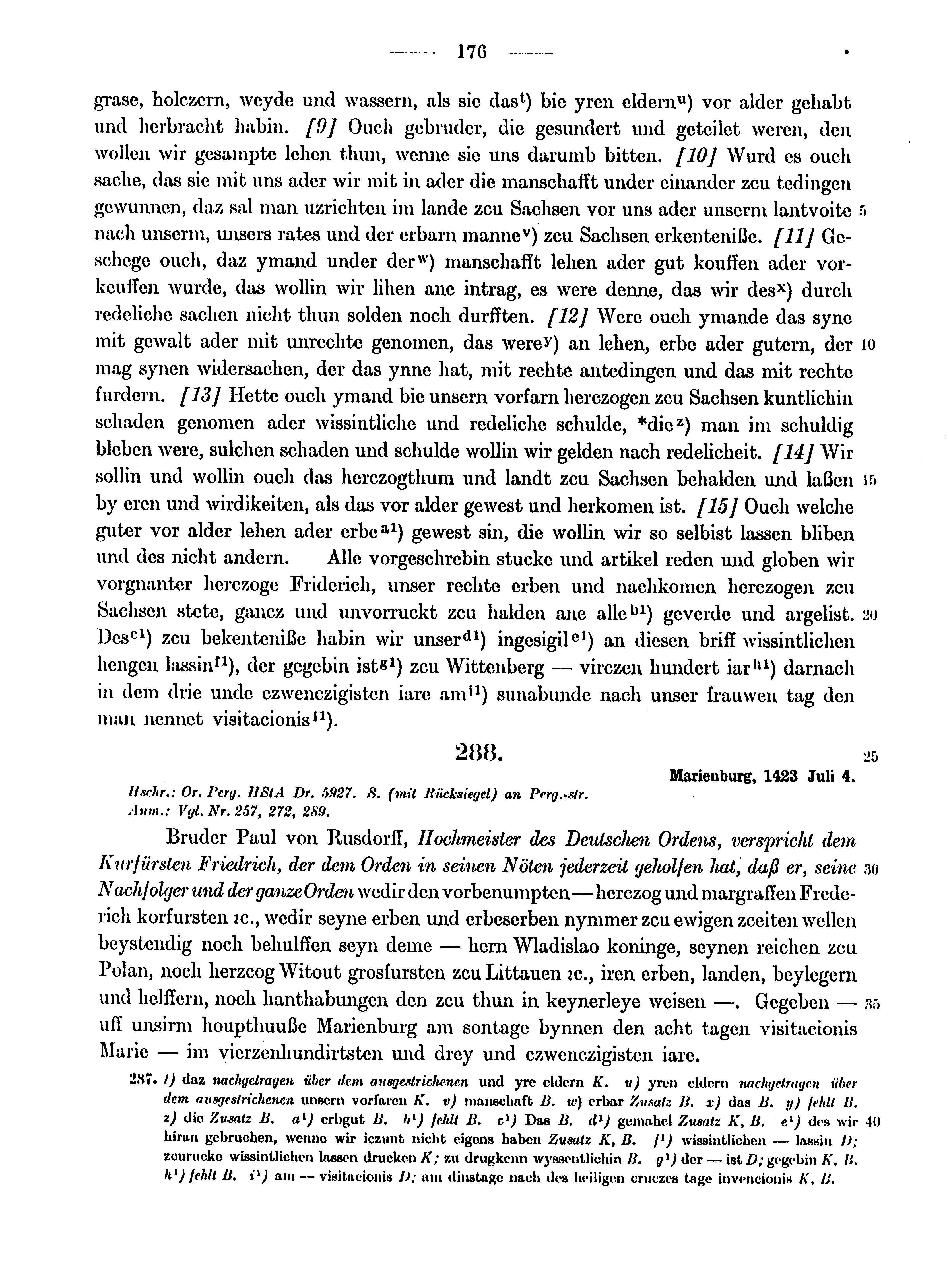 Historische Urkunde Seite 176 aus Band cds1b4